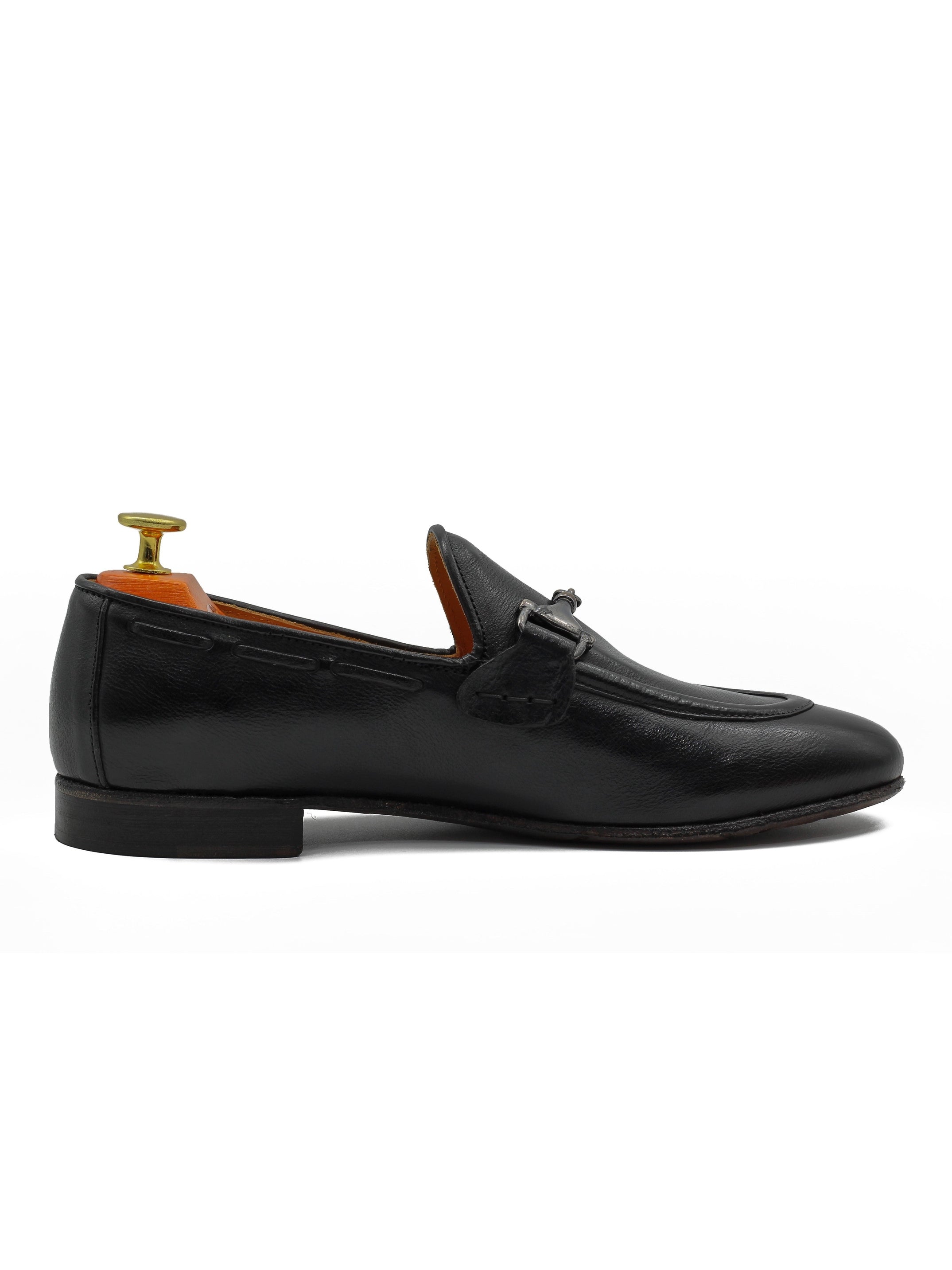 NAPLES 02 - ITALIAN LEATHER SNAFFLE BIT LOAFER IN BLACK