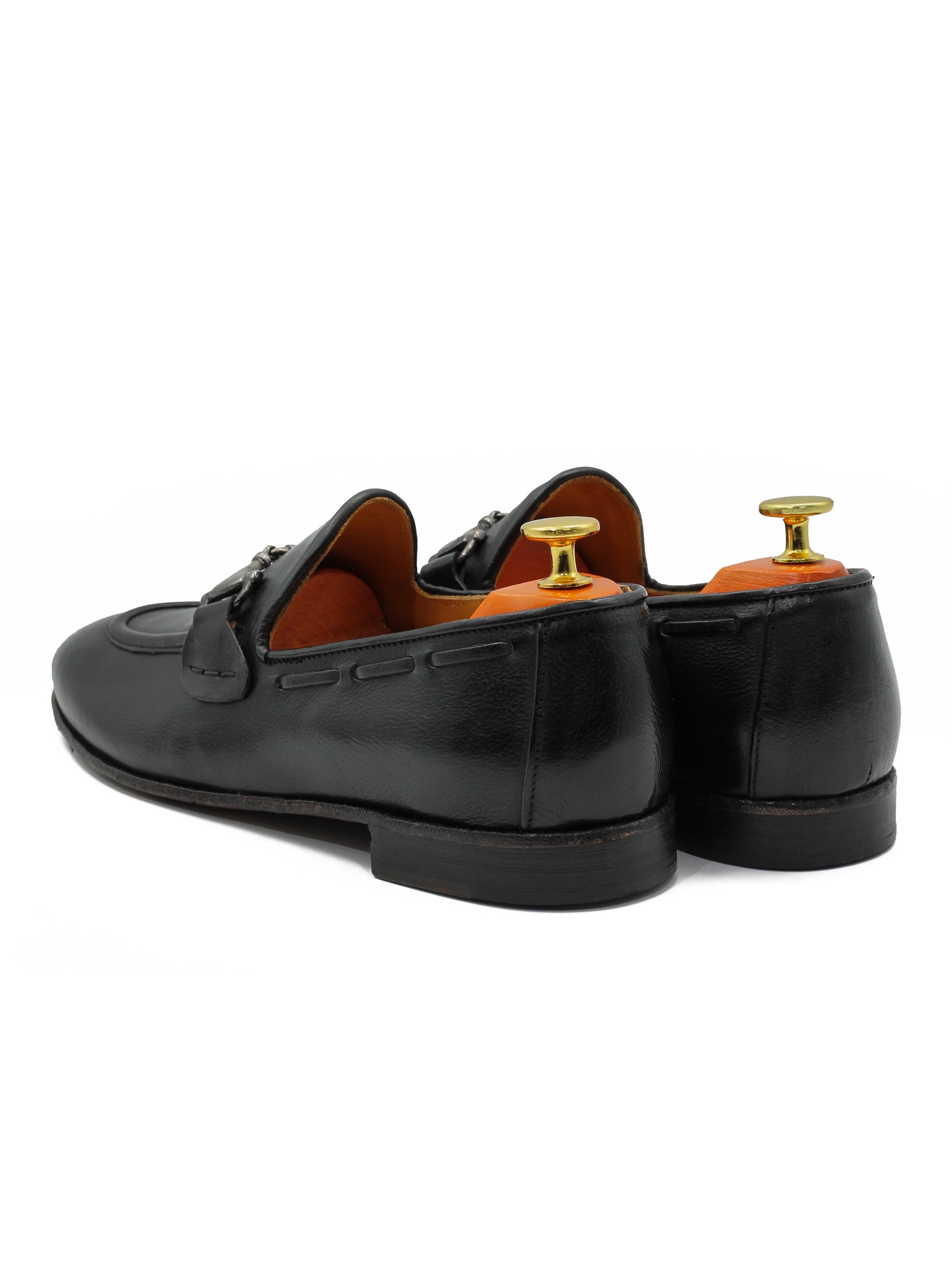 NAPLES 02 - ITALIAN LEATHER SNAFFLE BIT LOAFER IN BLACK