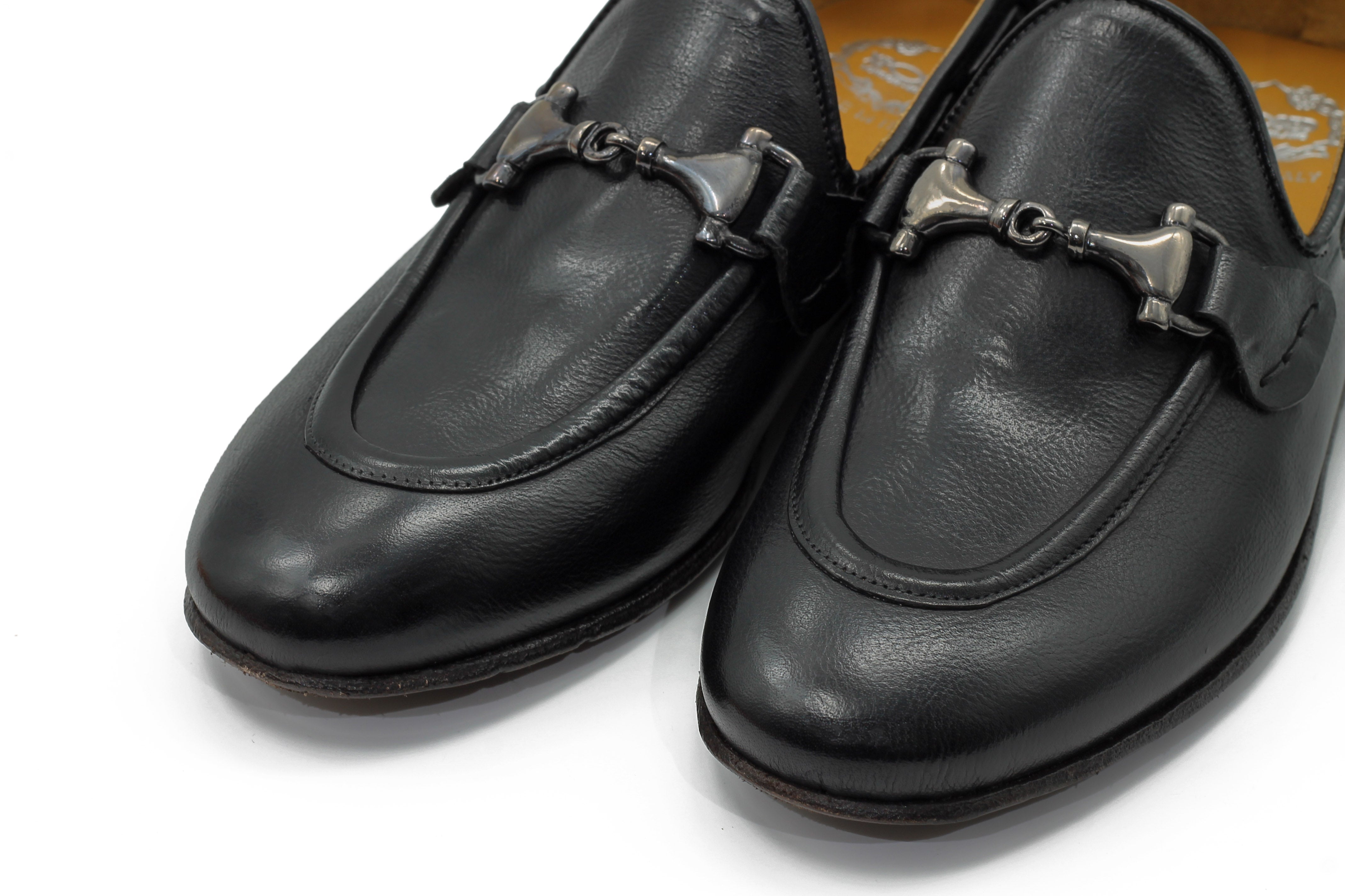 NAPLES 02 - ITALIAN LEATHER SNAFFLE BIT LOAFER IN BLACK