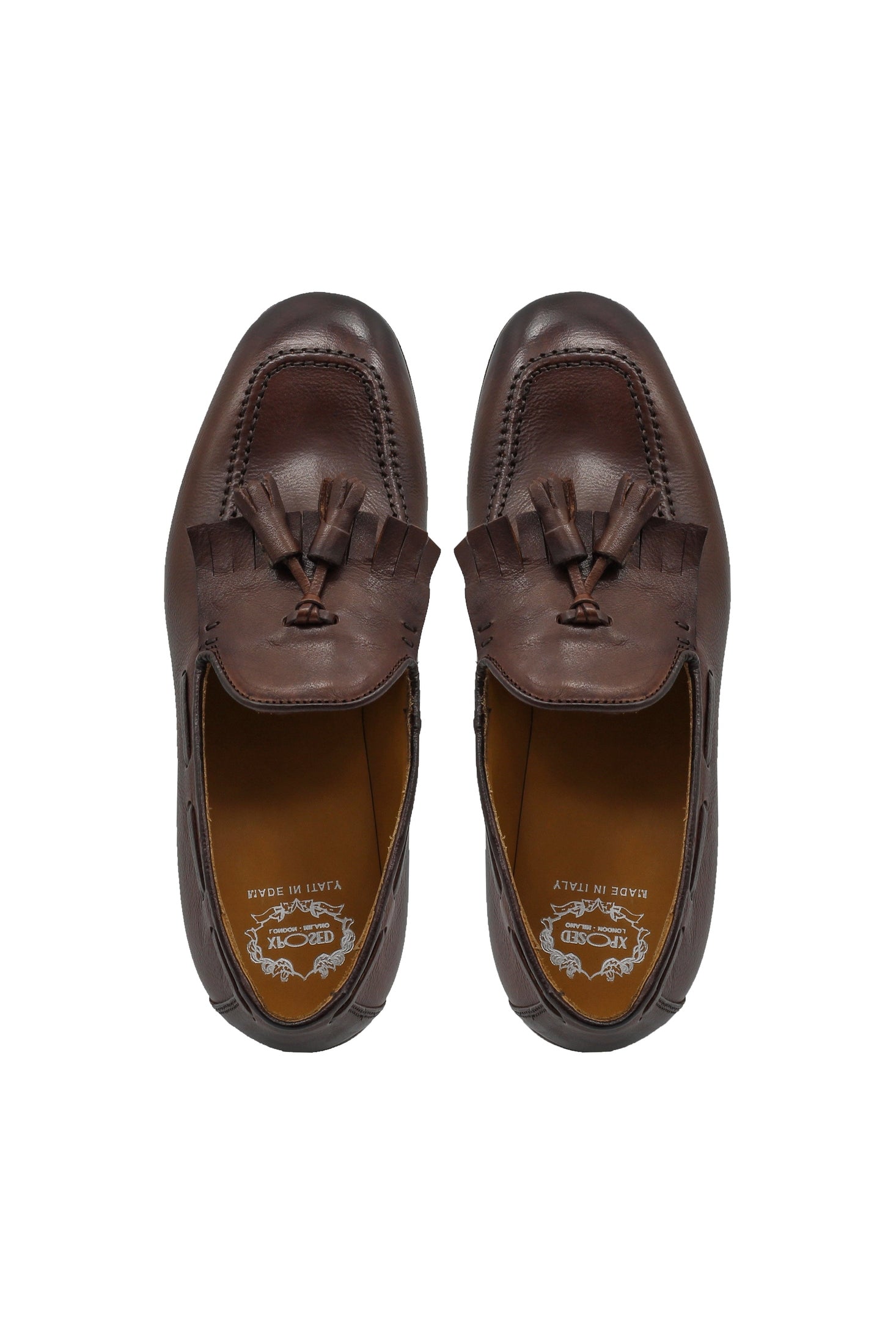 BROWN ITALIAN LEATHER COLLAPSIBLE KILTIE TASSEL LOAFER