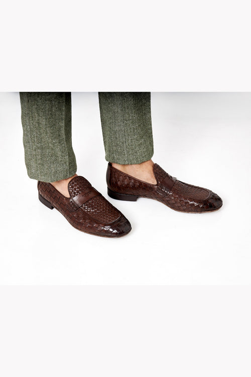 ROME 05 – BROWN ITALIAN CALF LEATHER WOVEN PENNY LOAFER