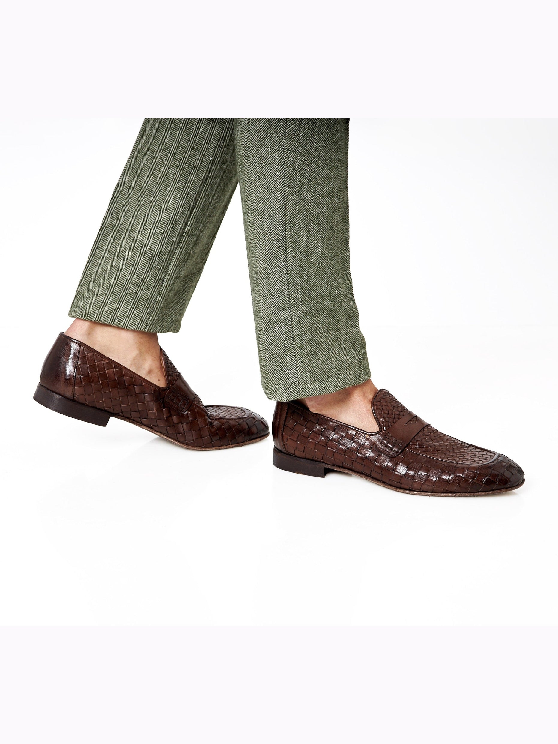 ROME 05 – BROWN ITALIAN CALF LEATHER WOVEN PENNY LOAFER