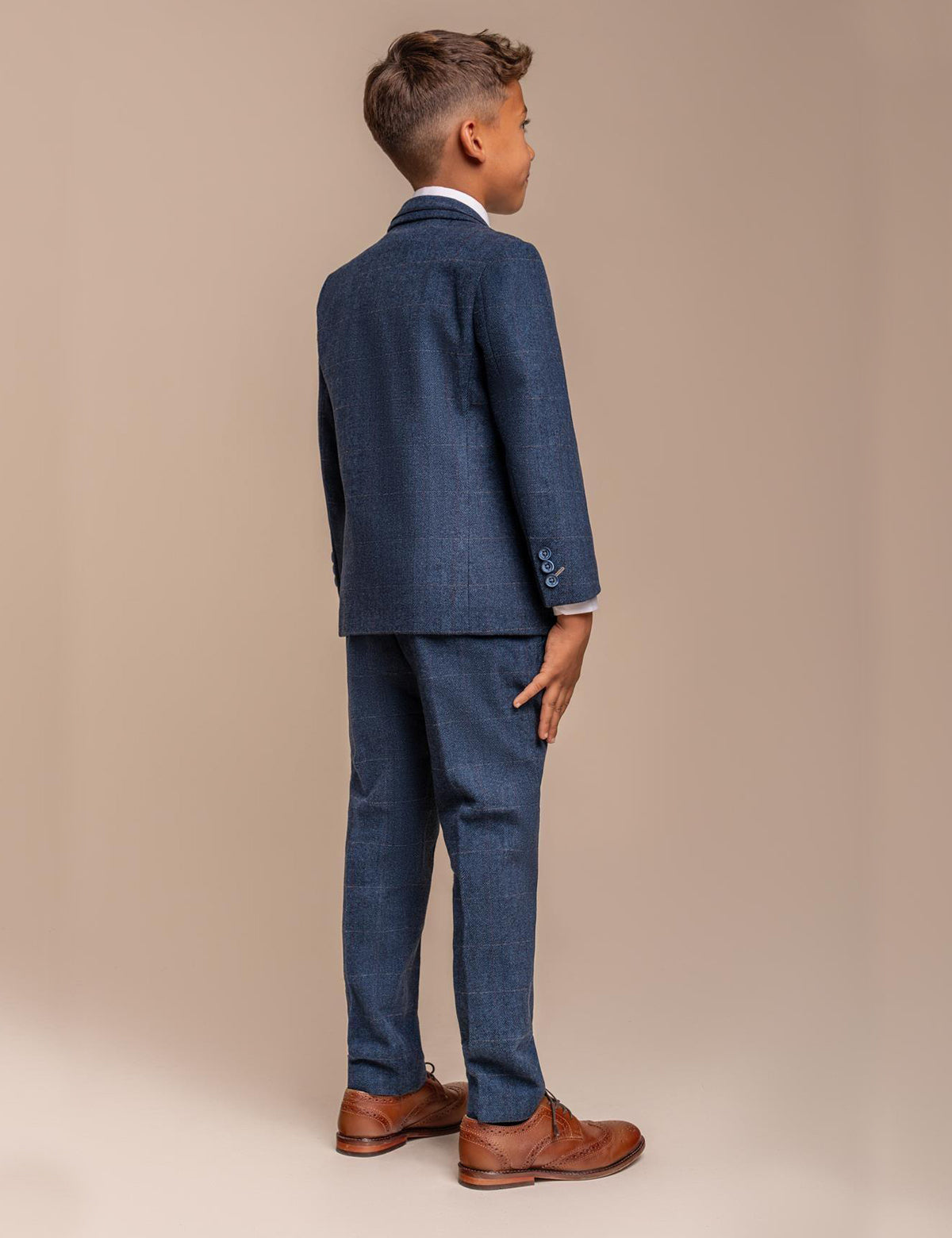CARNEGI – BLUE TWEED CHECK BOYS 3 PIECE SUIT