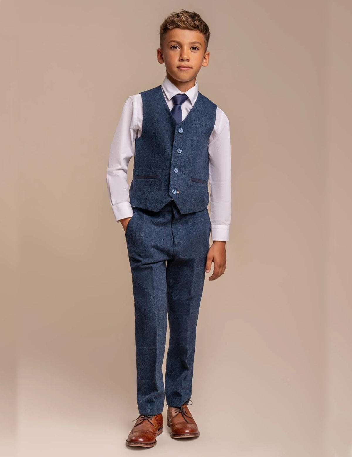 CARNEGI – BLUE TWEED CHECK BOYS 3 PIECE SUIT
