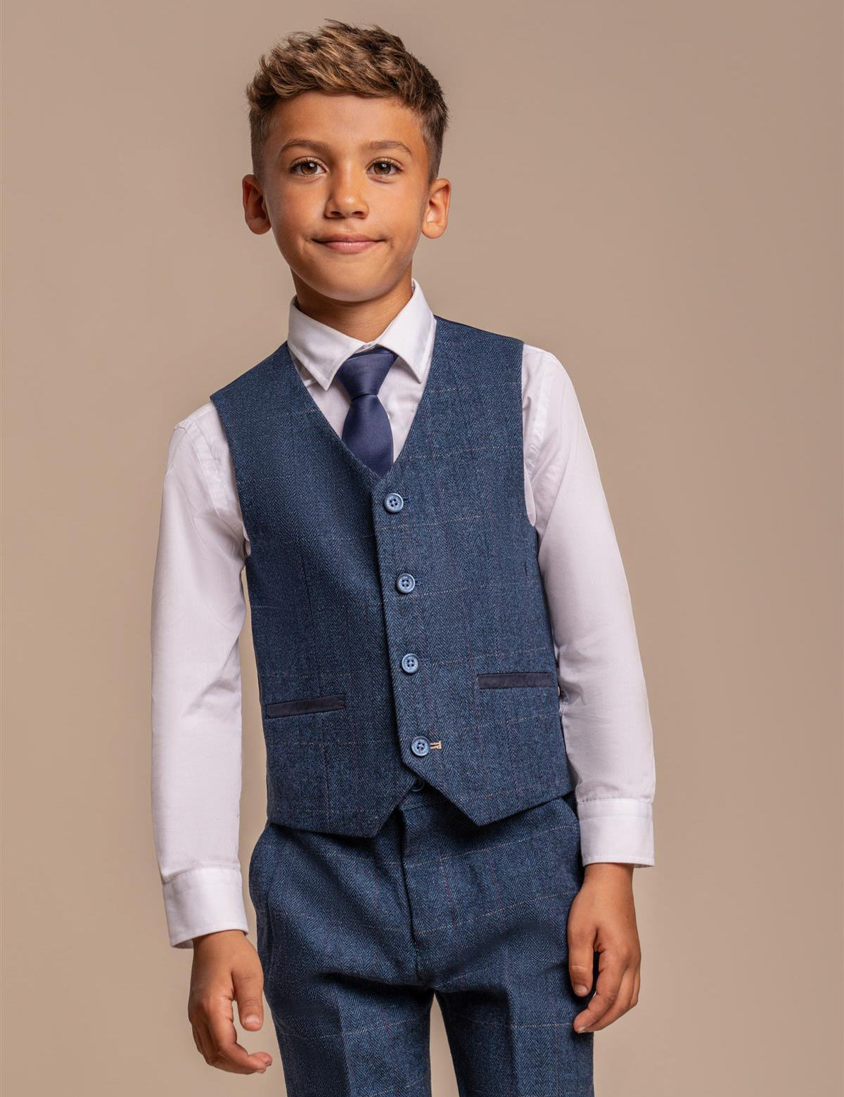 CARNEGI – BLUE TWEED CHECK BOYS 3 PIECE SUIT