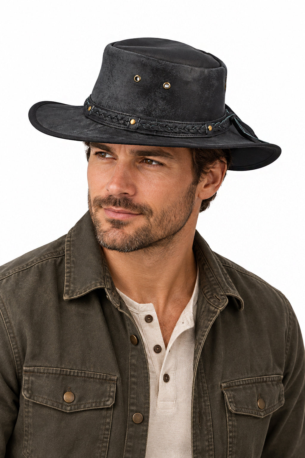 Gladwin Bond Black Leather Western Cowboy Hat