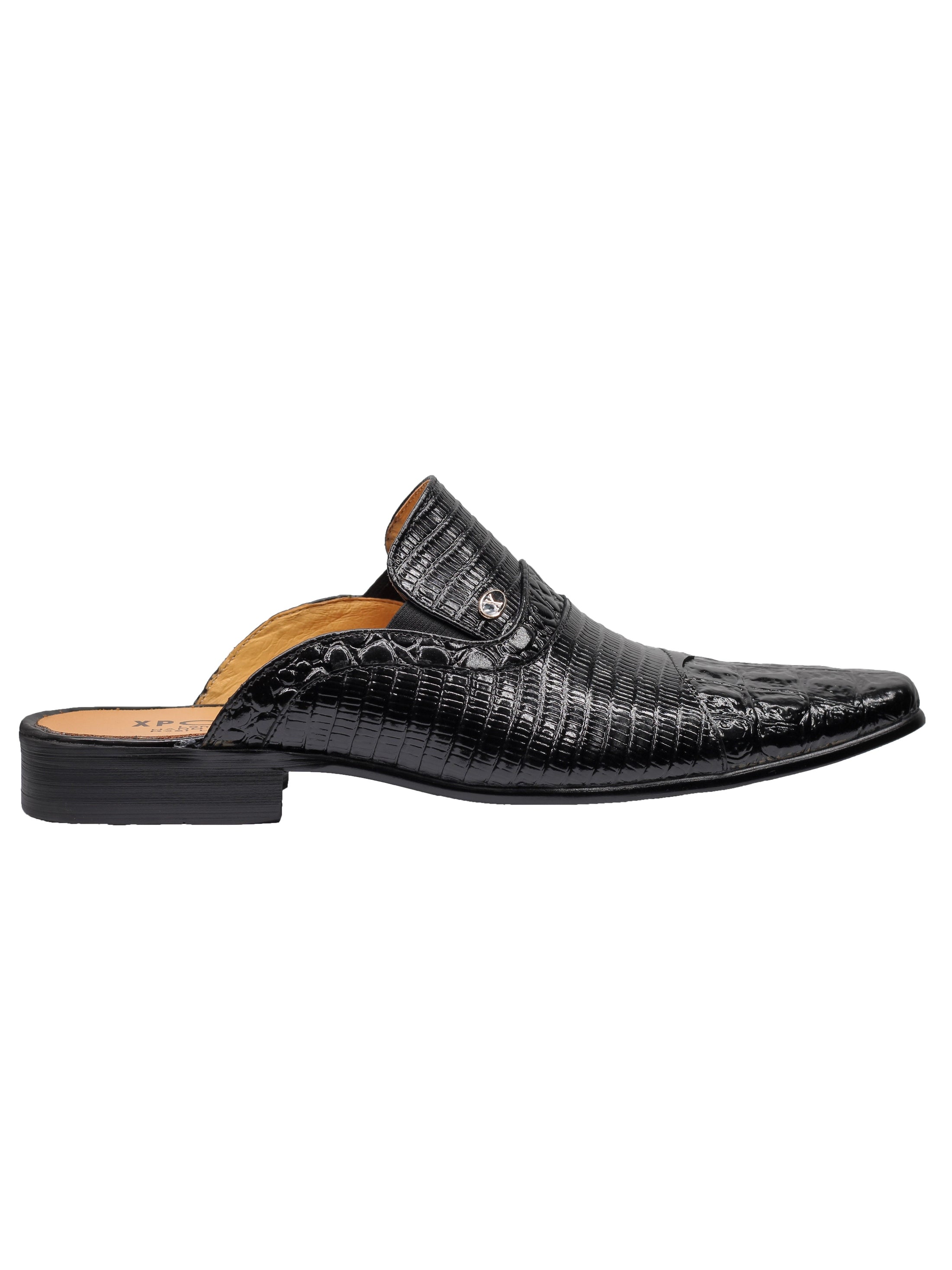 REAL LEATHER PRINTED BLACK HALF SHOE