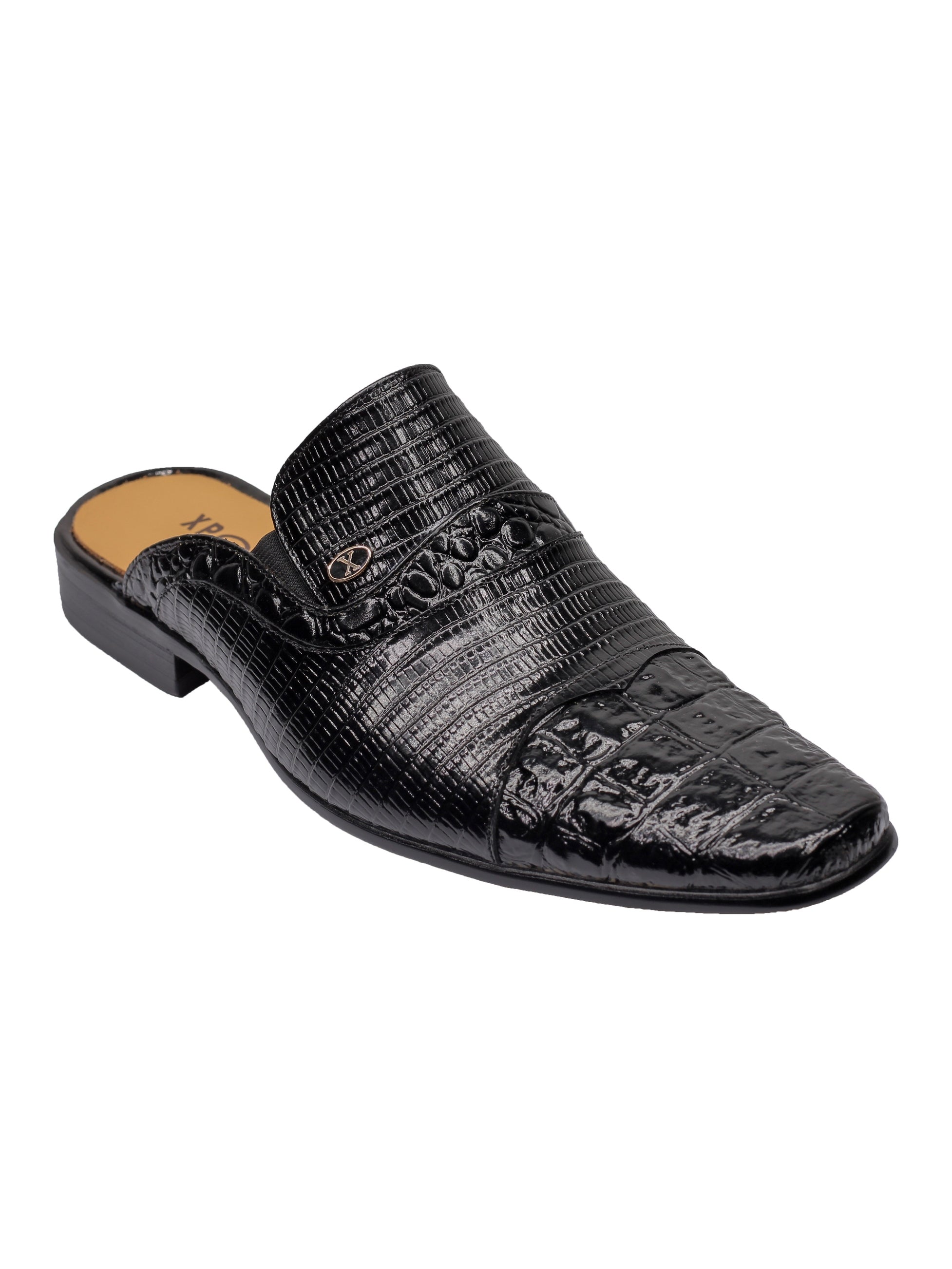 REAL LEATHER PRINTED BLACK HALF SHOE