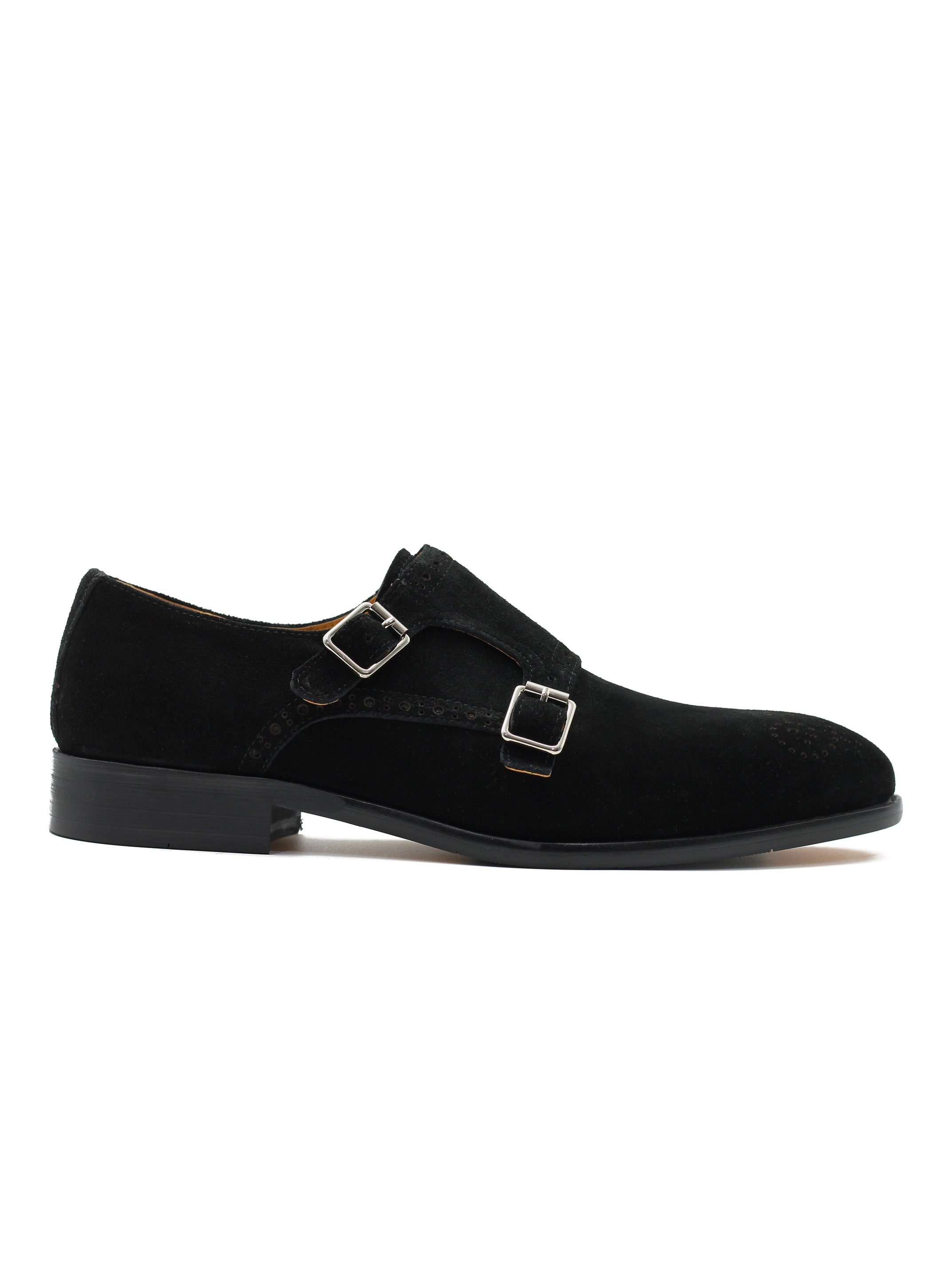 BLACK SUEDE DOUBLE MONK SHOES