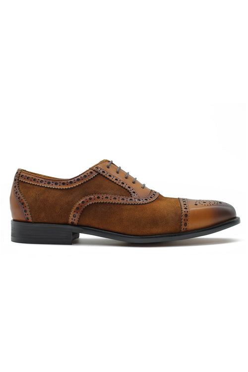 TWO TONE SPECTATOR BROGUES IN BROWN LEATHER & SUEDE