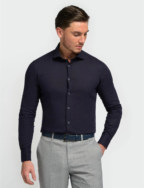 Cavani – Matera Navy Linen Blend Shirt – Tailored Fit