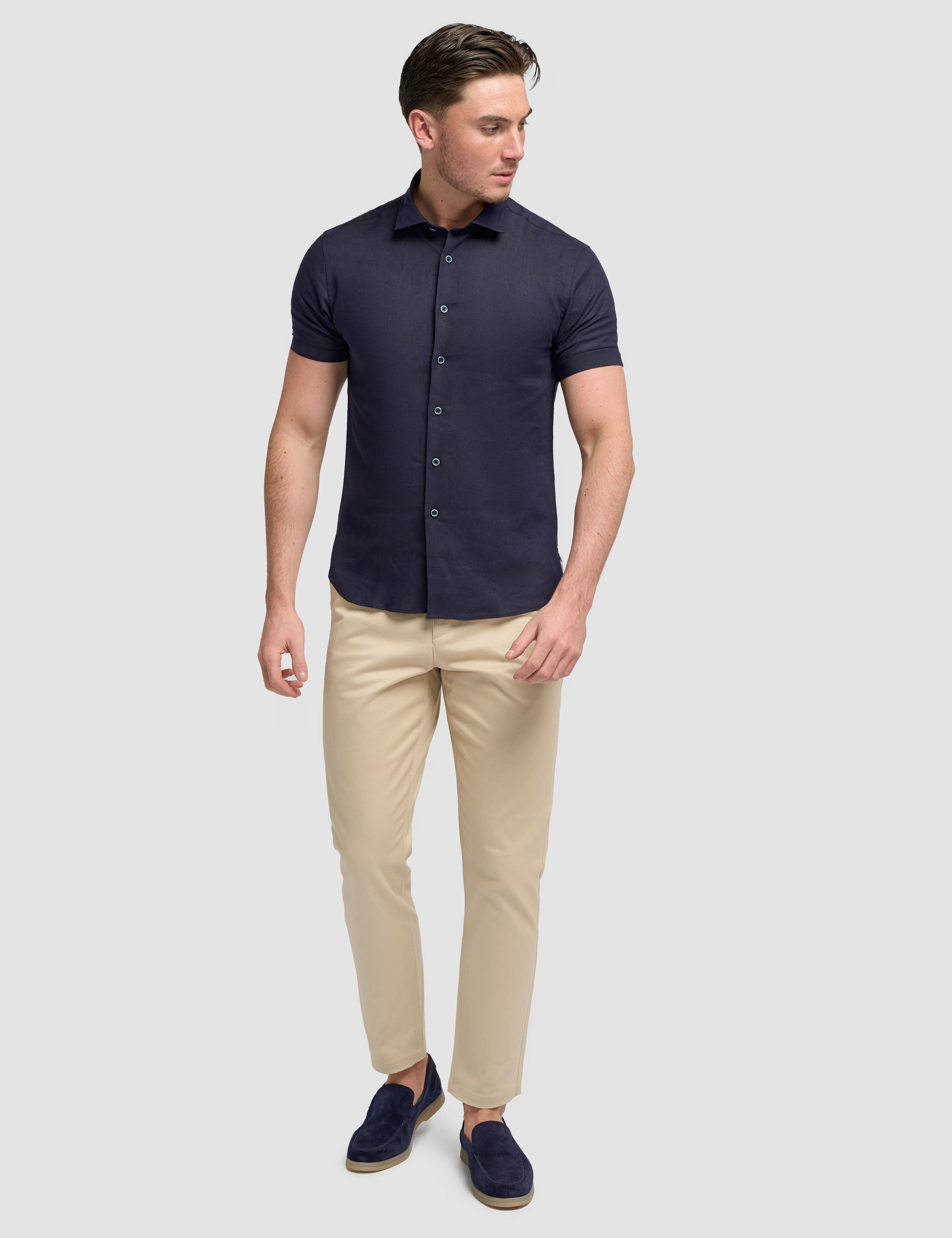 Short Sleeve Linen Blend Shirt Navy - Matera