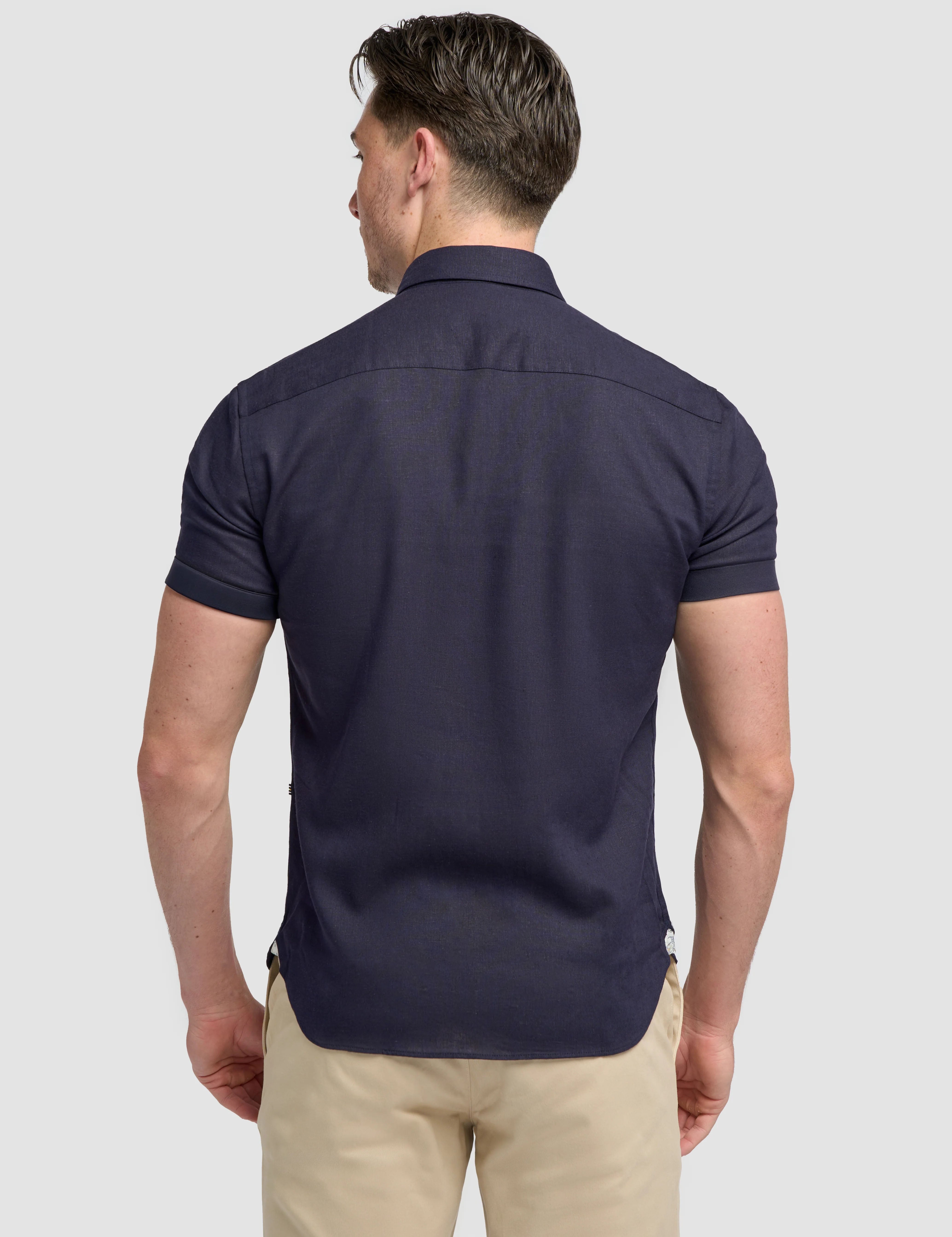 Short Sleeve Linen Blend Shirt Navy - Matera