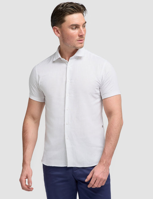 White Short Sleeve Linen Blend Shirt - Matera