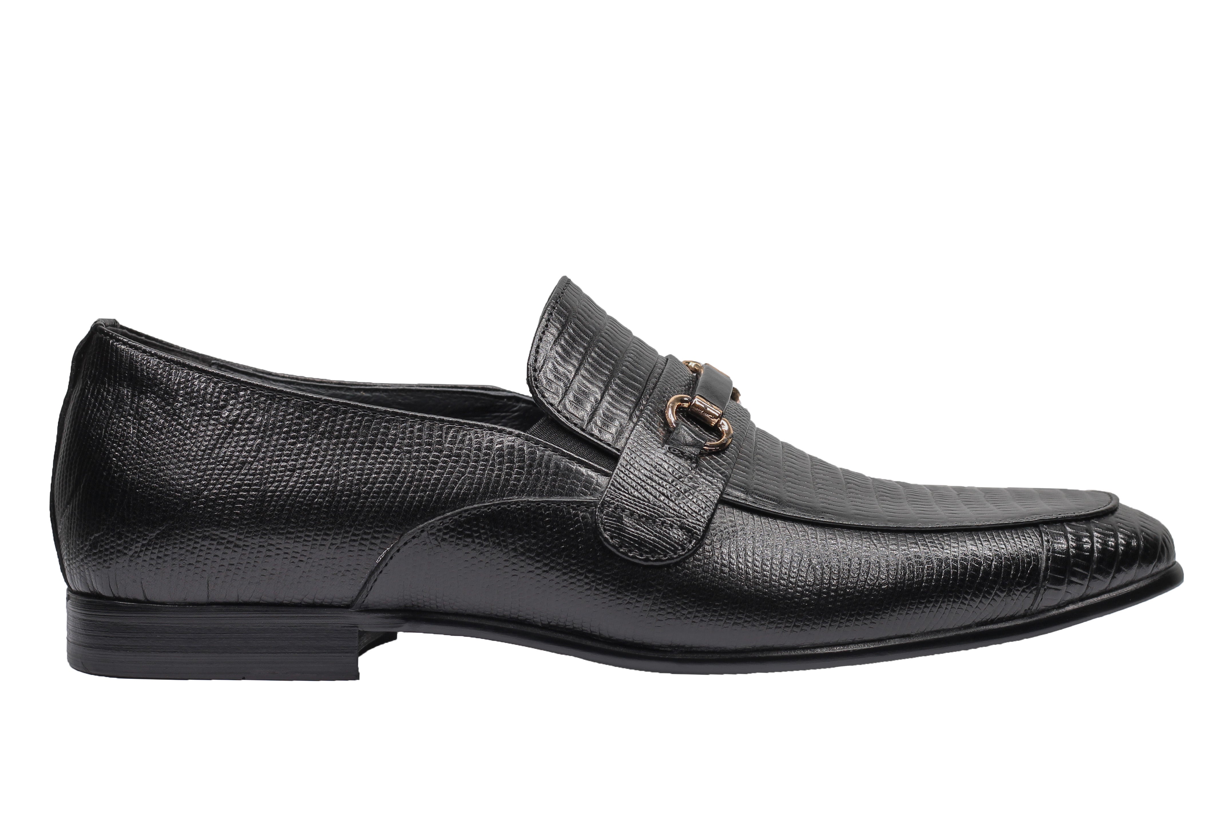 REAL LEATHER BLACK PRINTED SHOES WITH BUCKLE