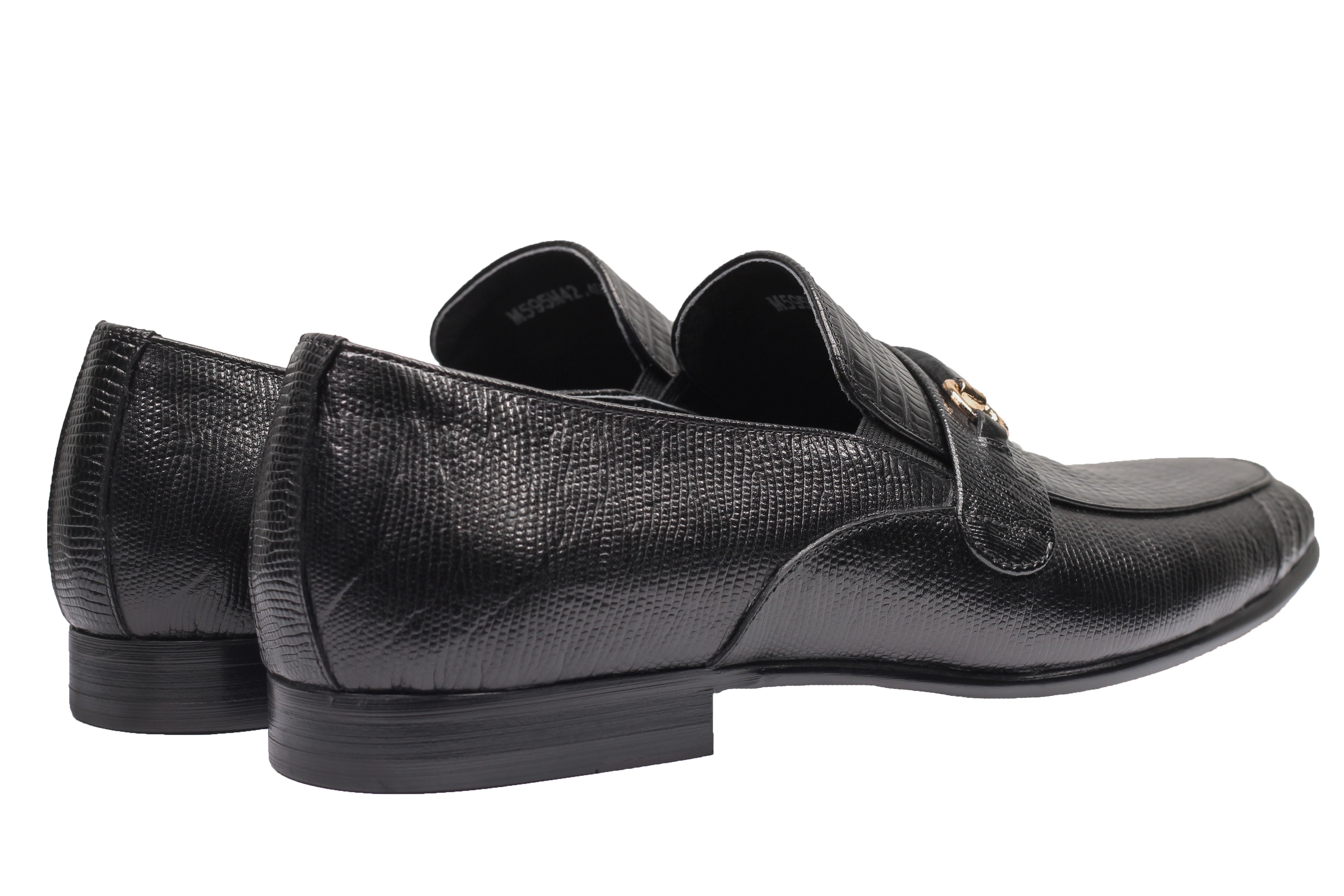 REAL LEATHER BLACK PRINTED SHOES WITH BUCKLE