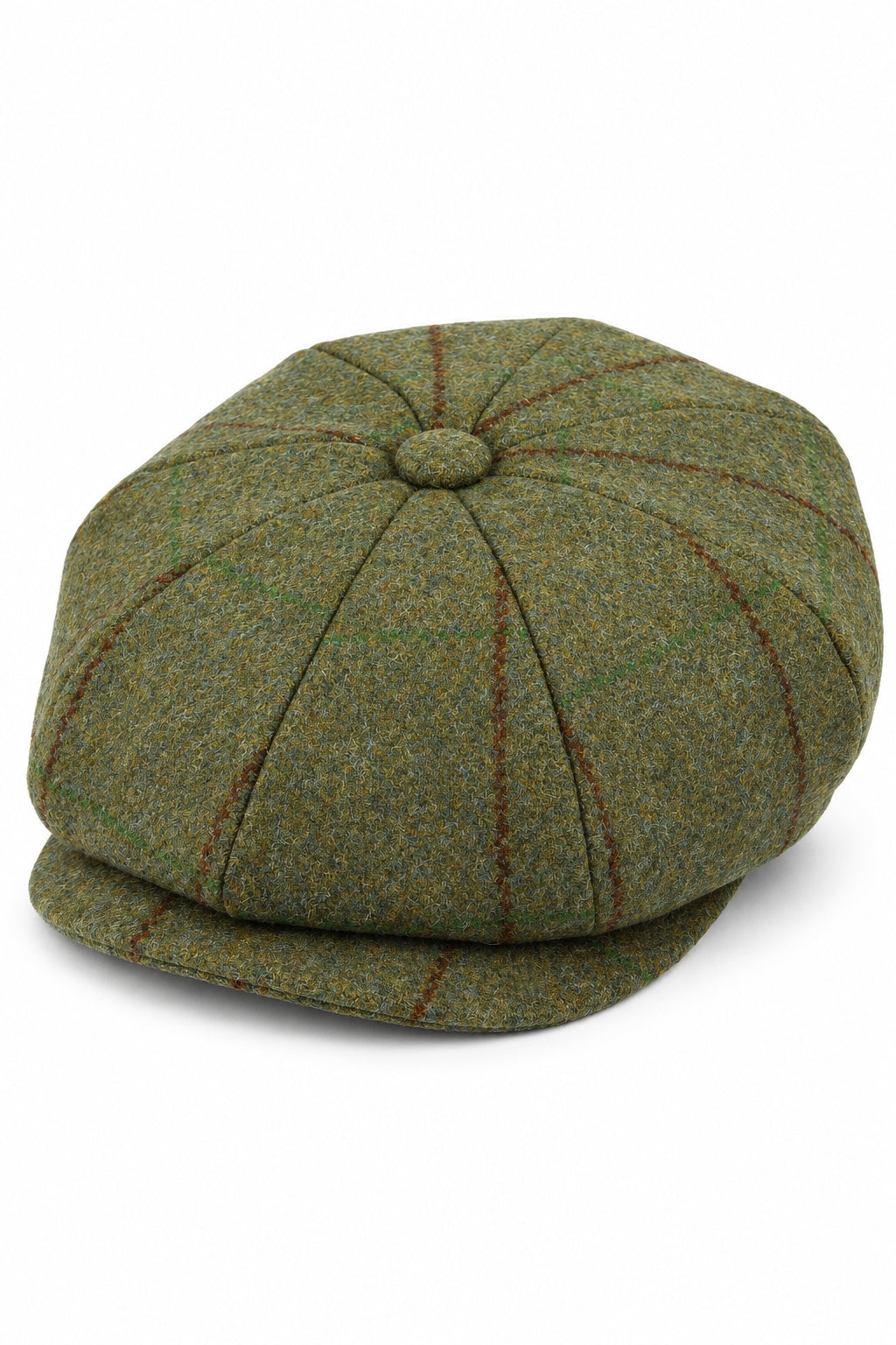 Green Wool Tweed 8 Panel Newsboy Cap