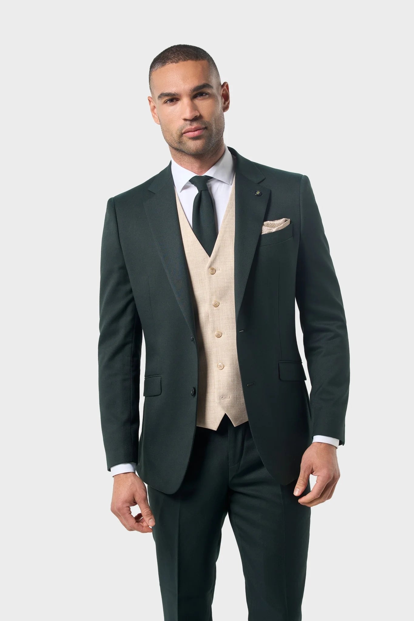 Cavani Malibu Forest Green Suit beige waistcoat