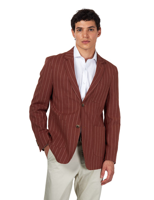 EDWIN – Rust Brown Tailored Pinstripe Linen Blazer