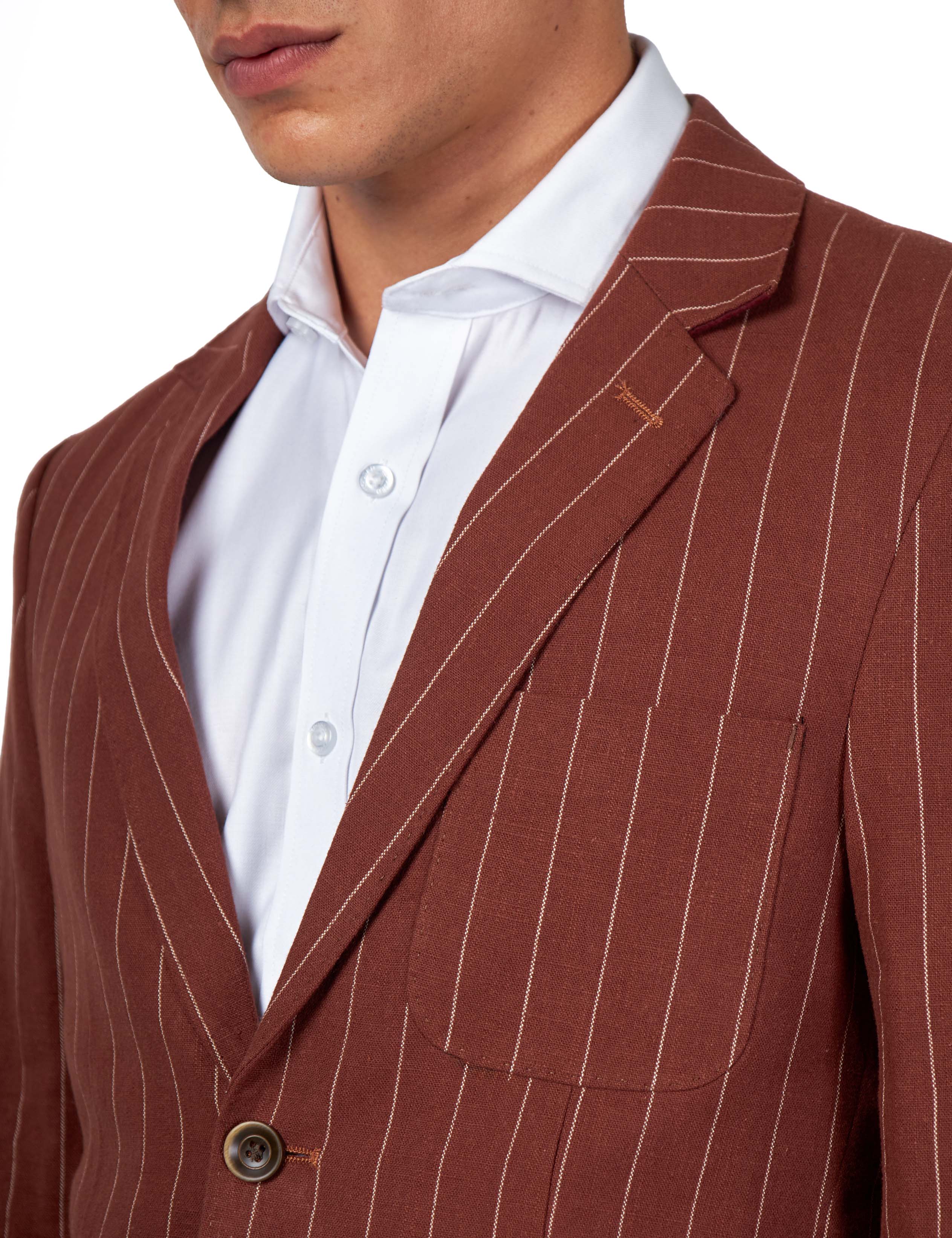 EDWIN – Rust Brown Tailored Pinstripe Linen Blazer