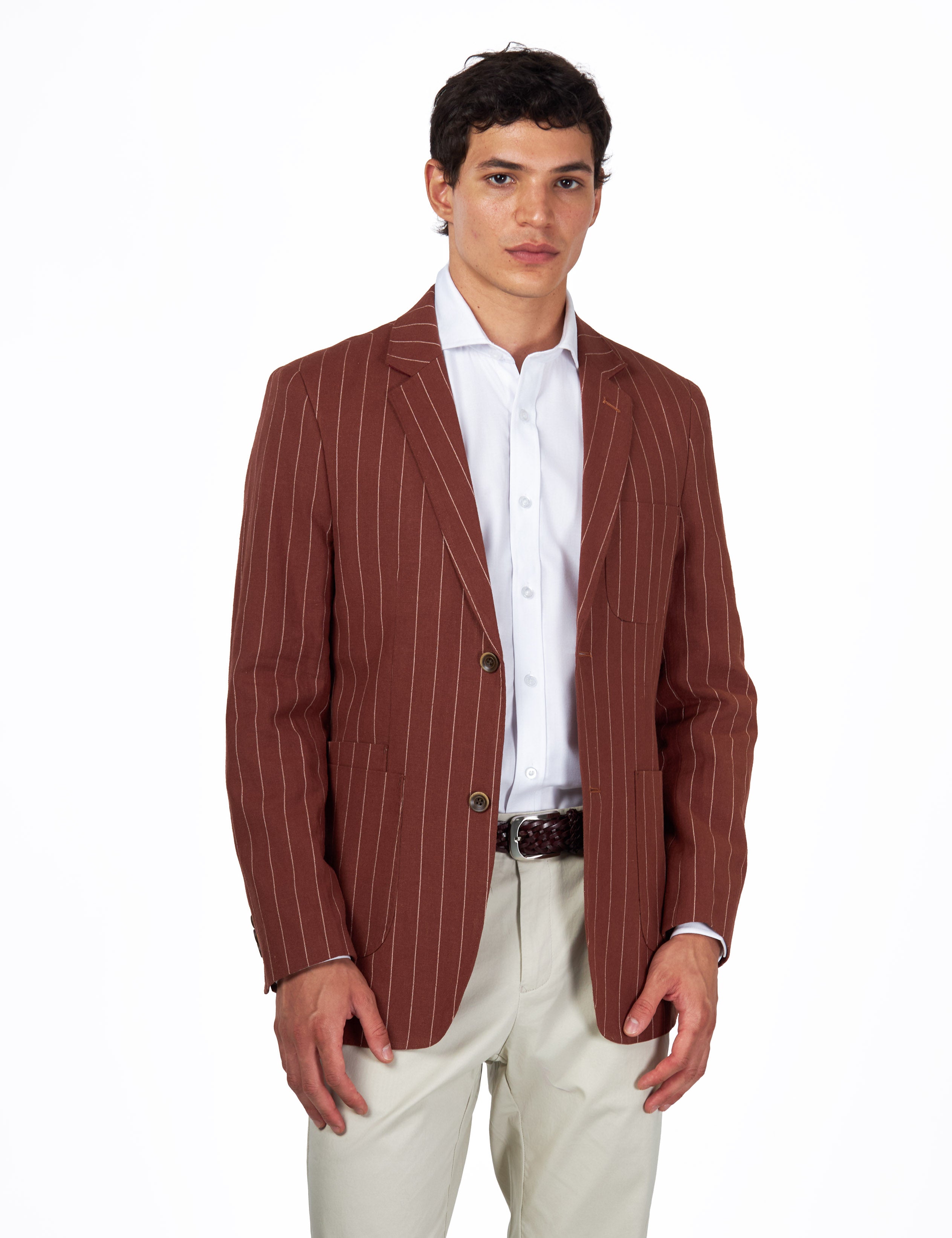 EDWIN – Rust Brown Tailored Pinstripe Linen Blazer