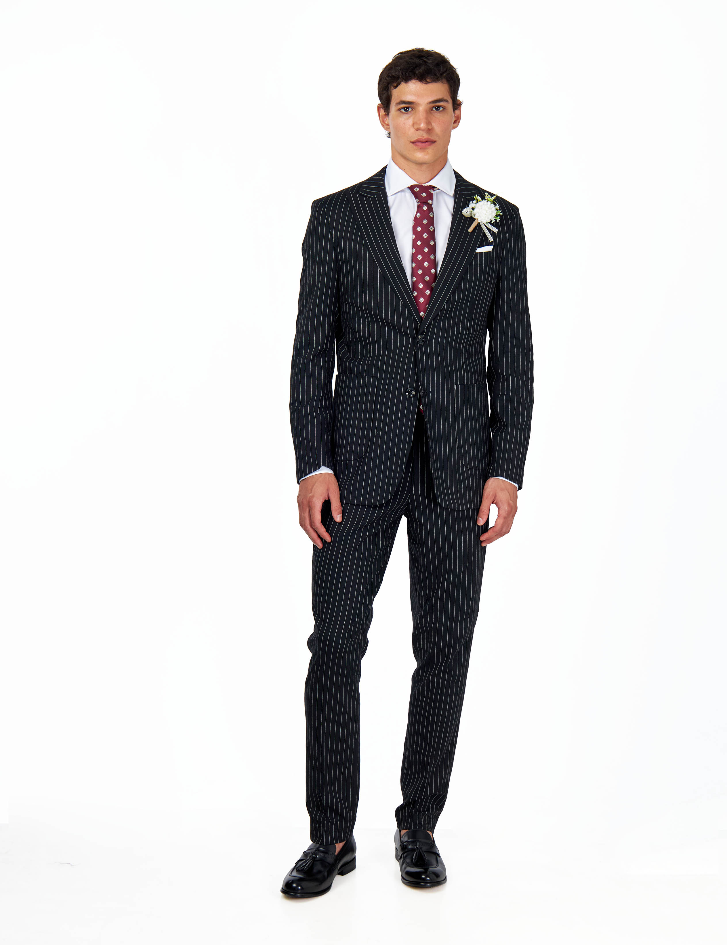 LLOYD - Tailored Mens Black Pinstripe Linen 2 Piece Suit