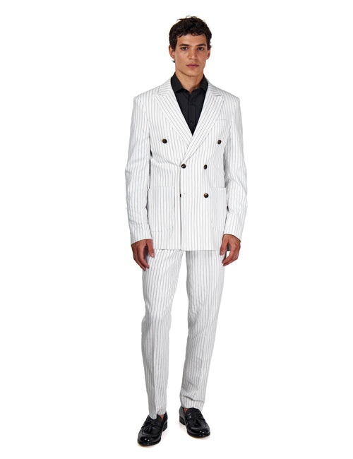 LLOYD – White Double Breasted Pinstripe Linen Suit