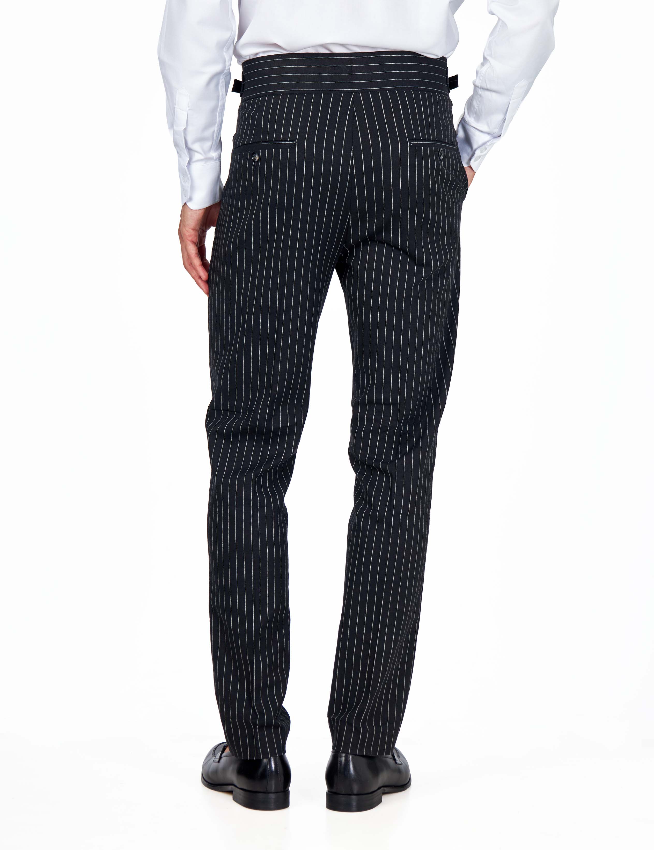 LLOYD - Black Pinstripe Linen Trousers Tapered Fit