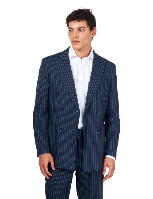 LLOYD – Double Breasted Linen Jacket In Navy Pinstripes