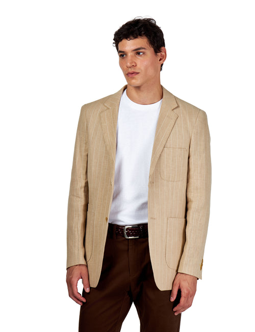 EDWIN – Beige Tailored Pinstripe Linen Blazer