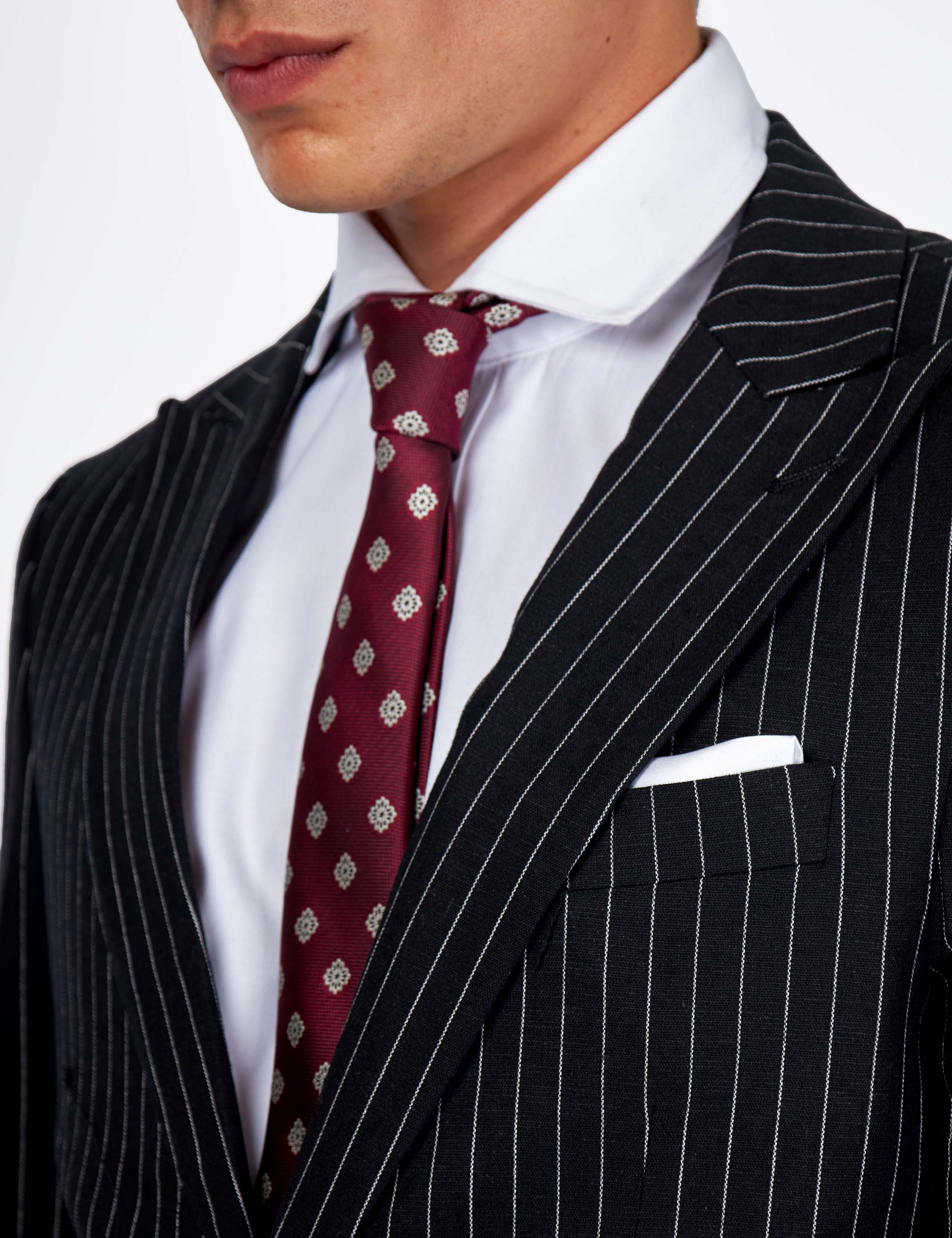 LLOYD - Tailored Mens Black Pinstripe Linen 2 Piece Suit