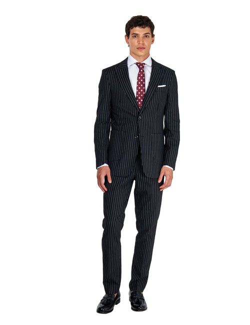 LLOYD - Tailored Mens Black Pinstripe Linen 2 Piece Suit