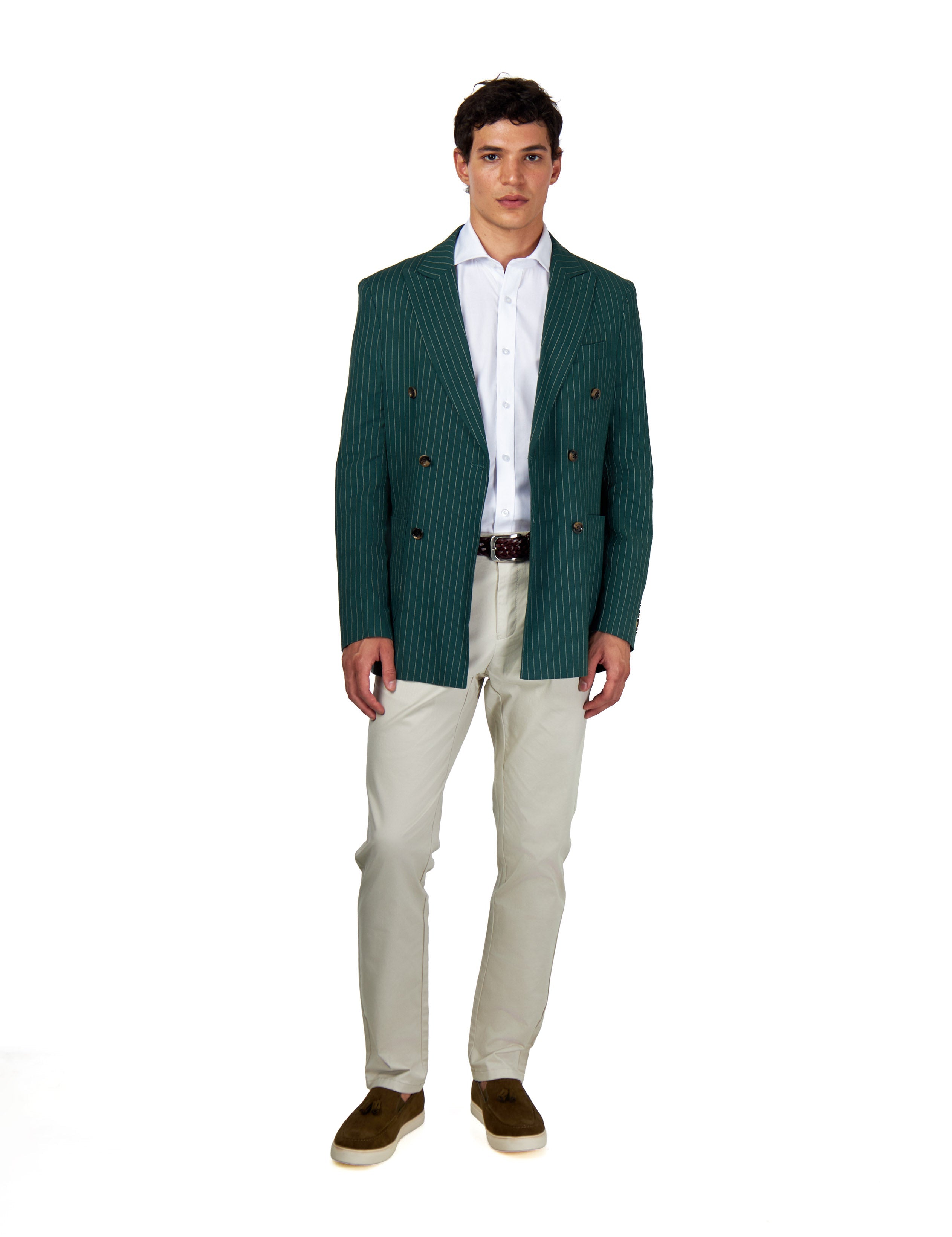 LLOYD – Double Breasted Green Pinstripe Linen Suit