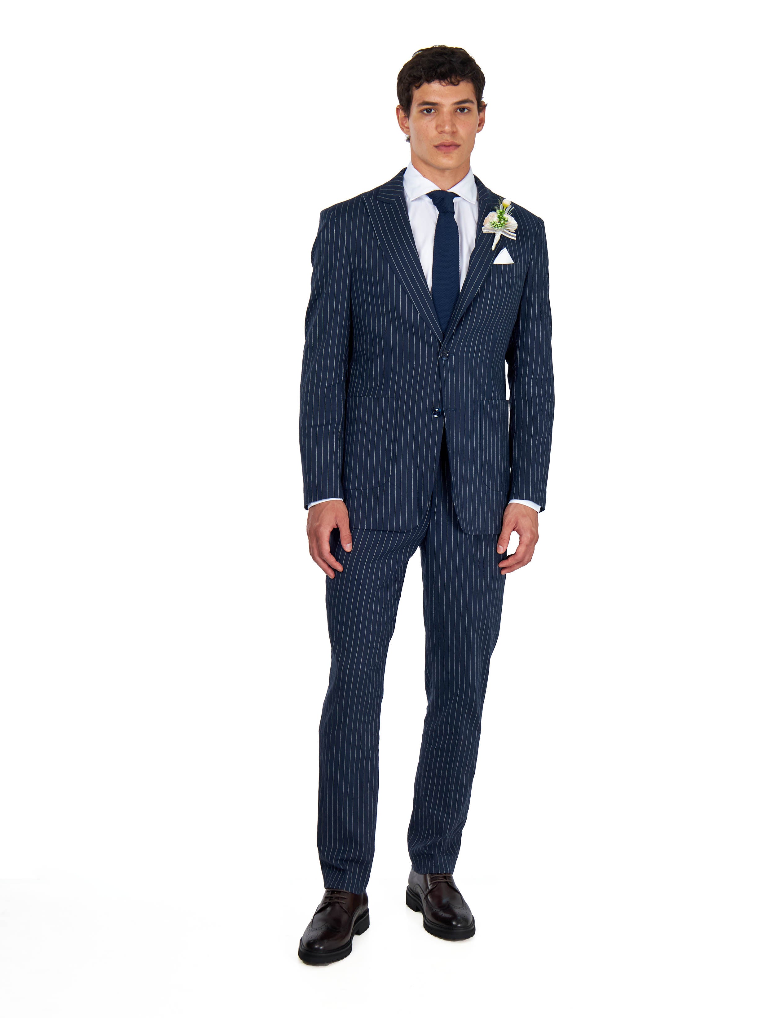 LLOYD - Tailored Mens Navy Pinstripe Linen 2 Piece Suit