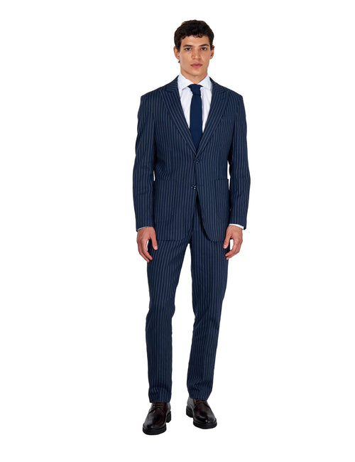 LLOYD - Tailored Mens Navy Pinstripe Linen 2 Piece Suit