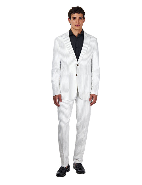 LLOYD - Tailored Mens White Pinstripe Linen 2 Piece Suit