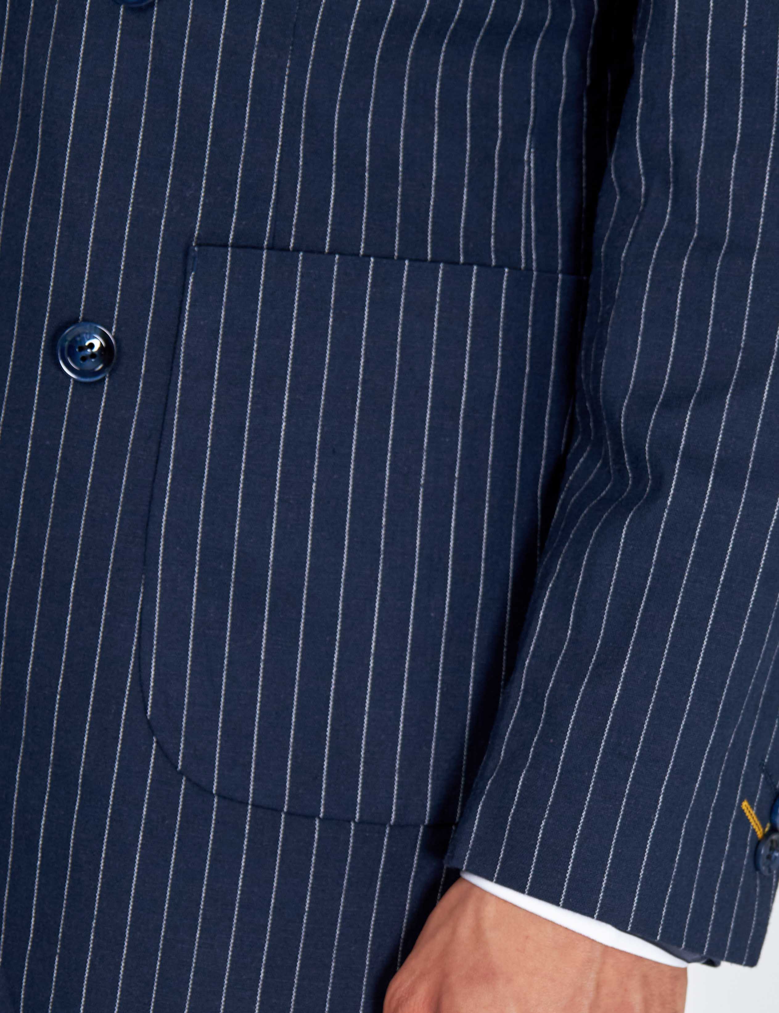LLOYD - Tailored Mens Navy Pinstripe Linen 2 Piece Suit