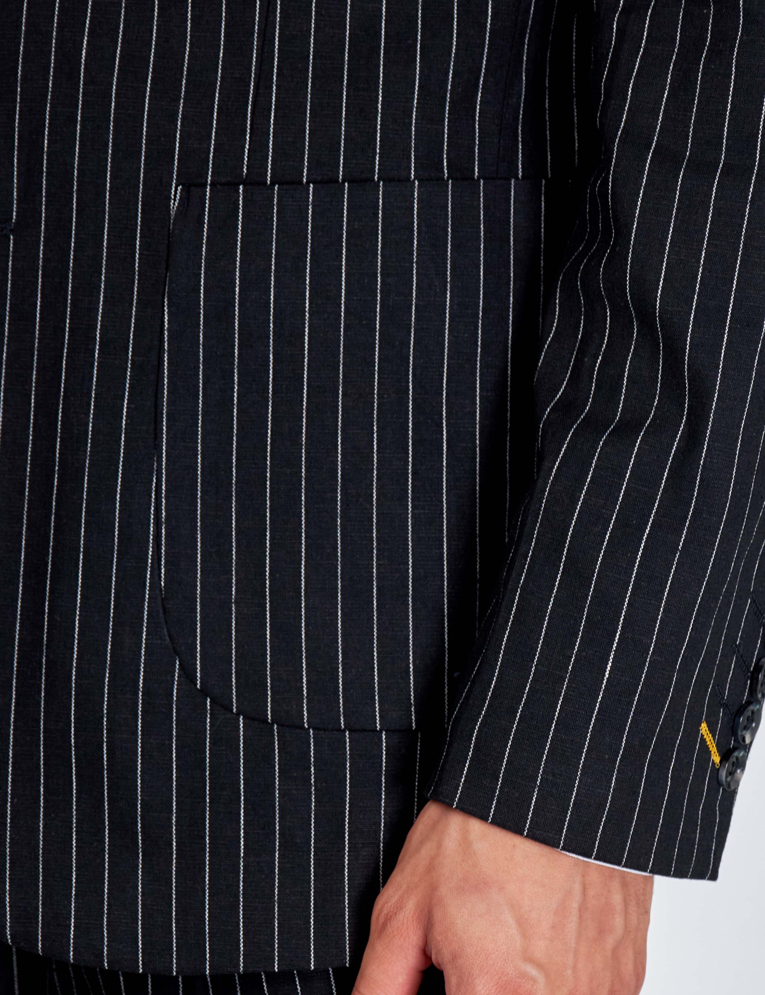 LLOYD – Double Breasted Linen Jacket In Black Pinstripes