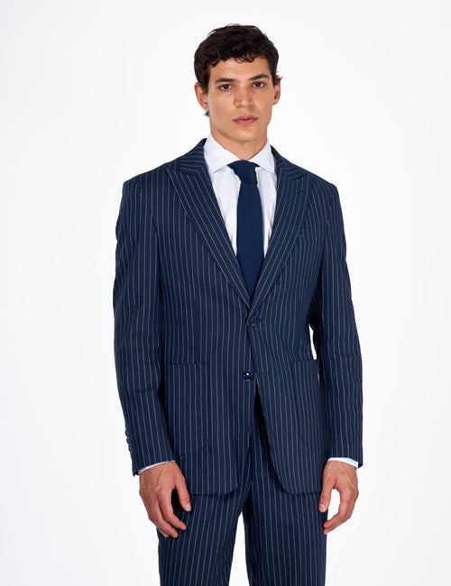 LLOYD Tailored Navy Striped Pure Linen Blazer for Mens