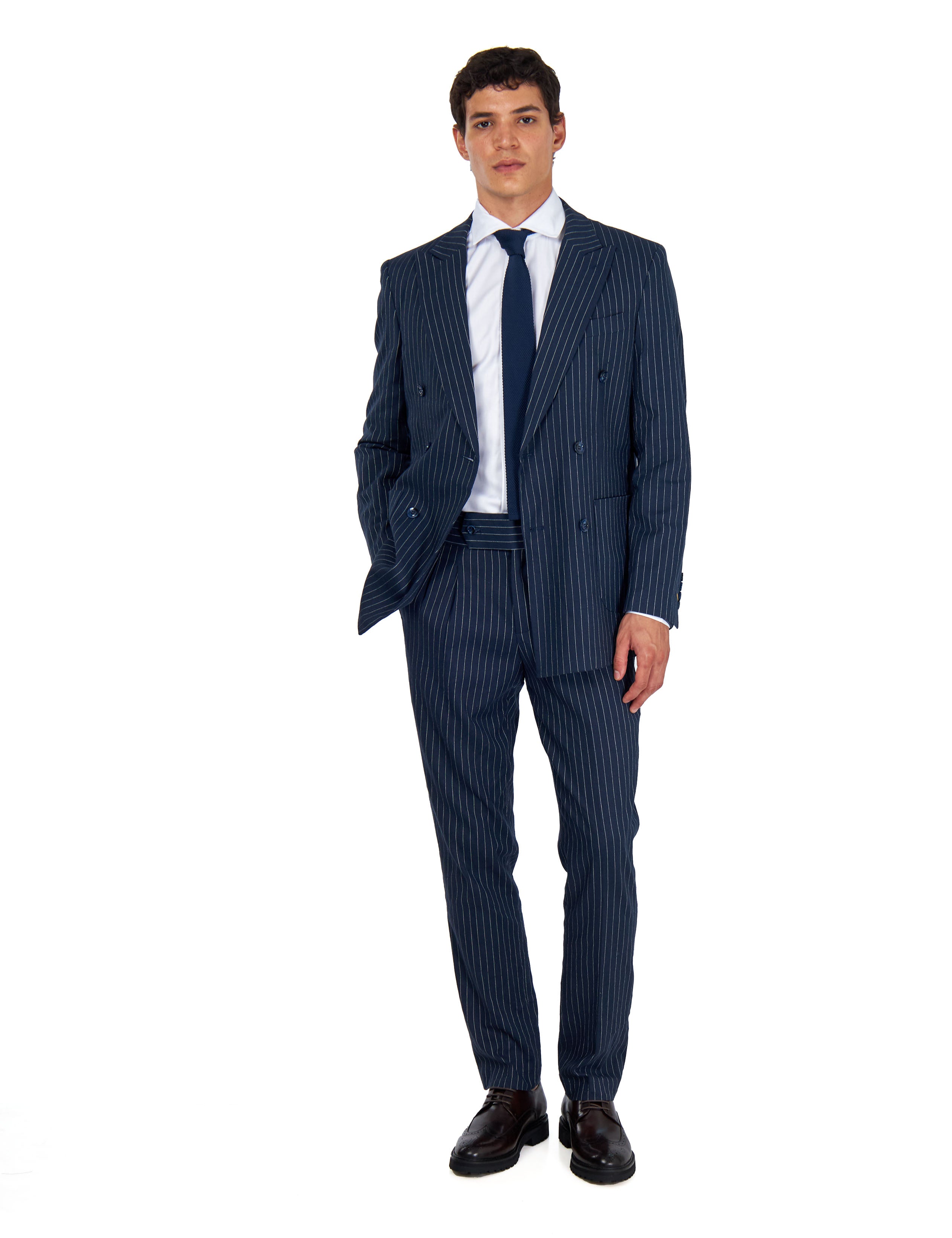 LLOYD – Double Breasted Linen Jacket In Navy Pinstripes