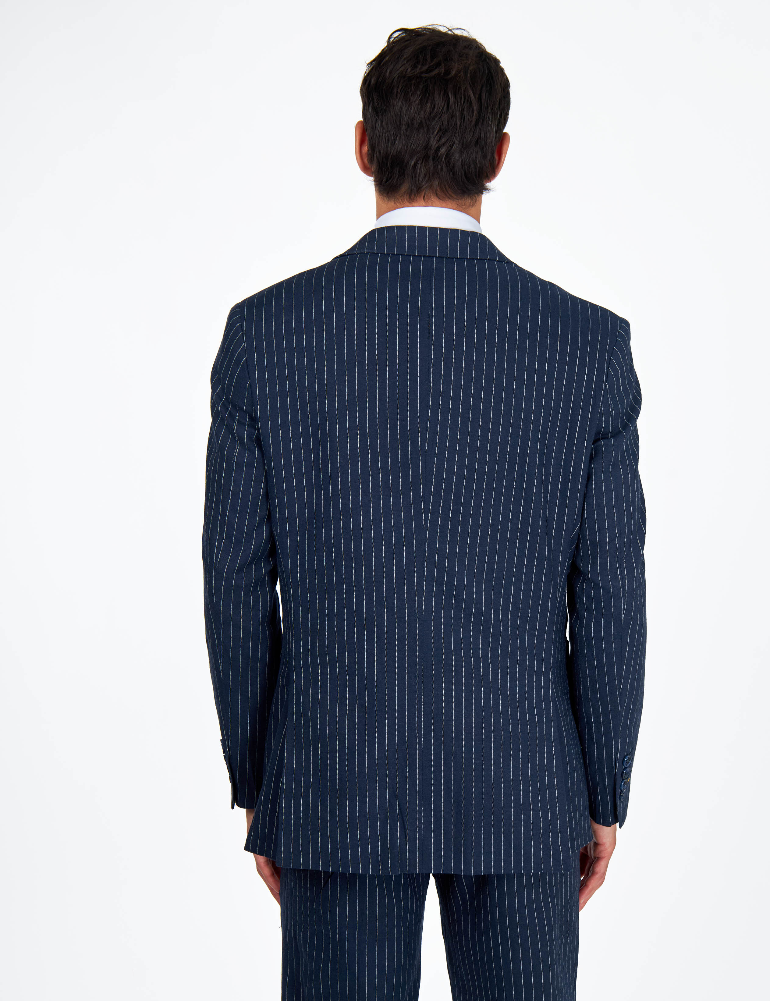 LLOYD - Tailored Mens Navy Pinstripe Linen 2 Piece Suit