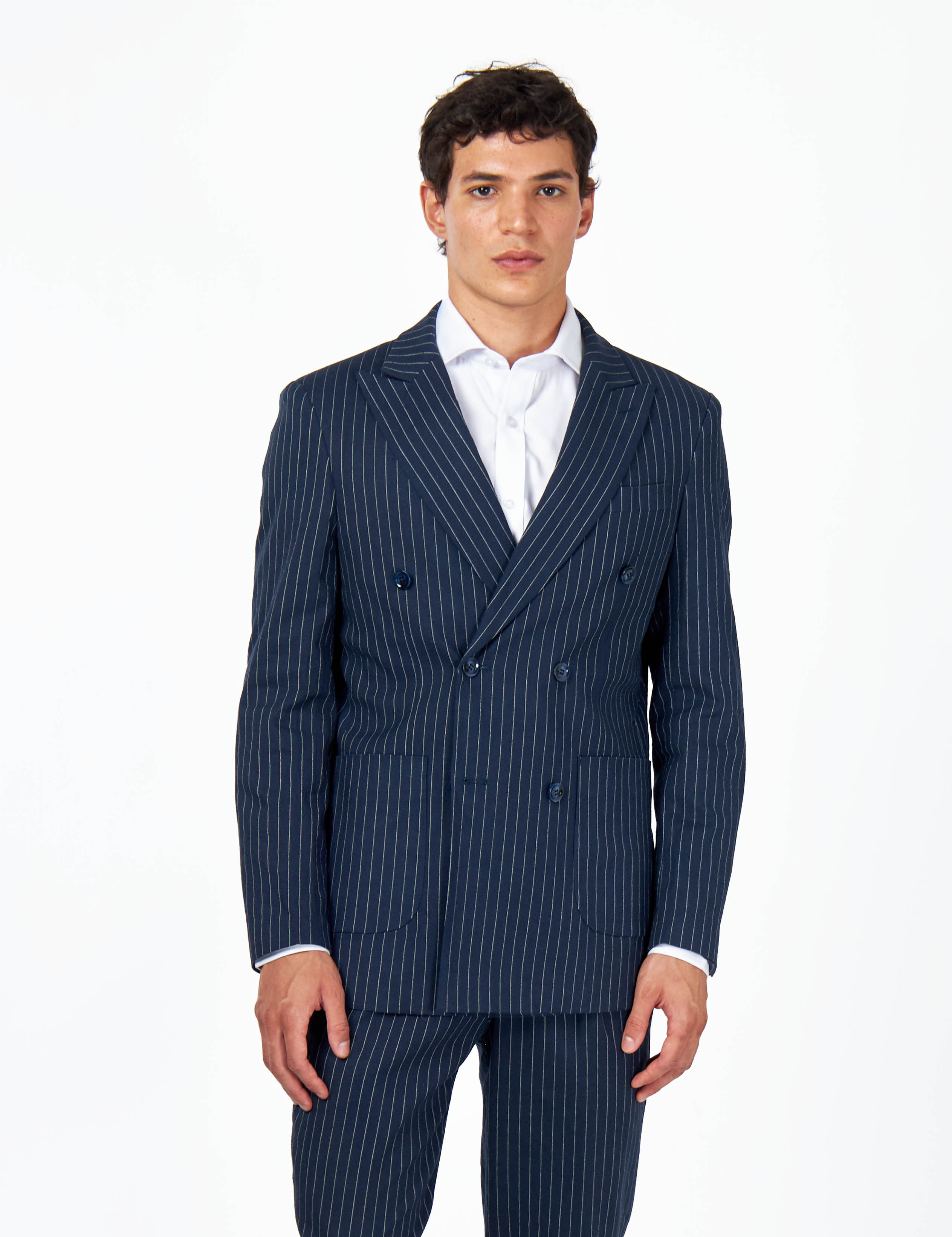 LLOYD – Double Breasted Linen Jacket In Navy Pinstripes