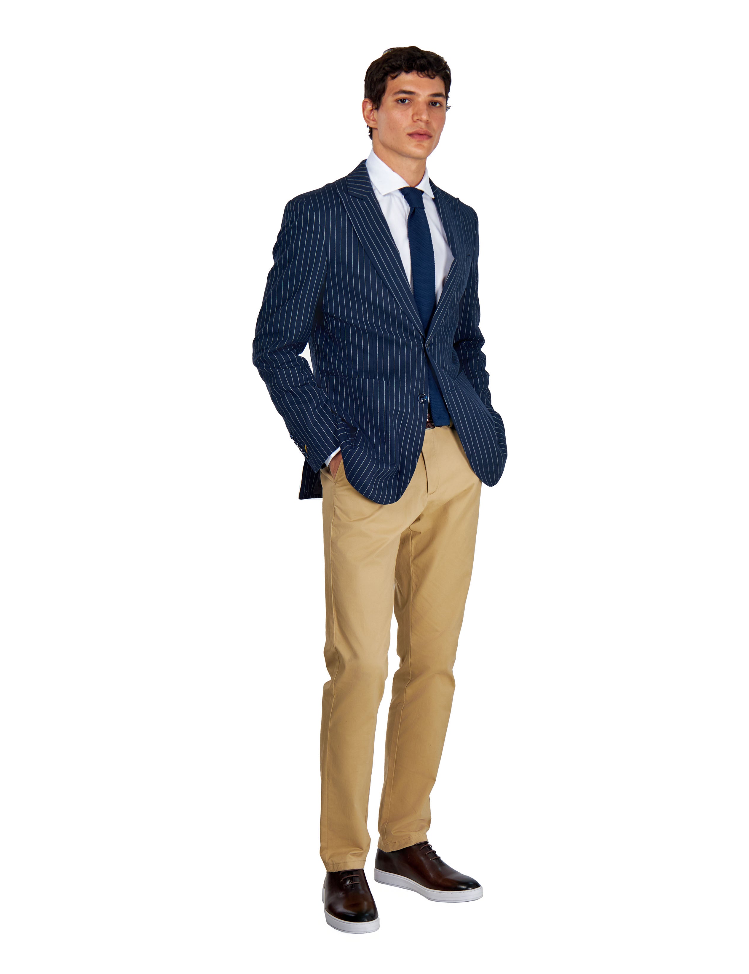 LLOYD Tailored Navy Striped Pure Linen Blazer for Mens