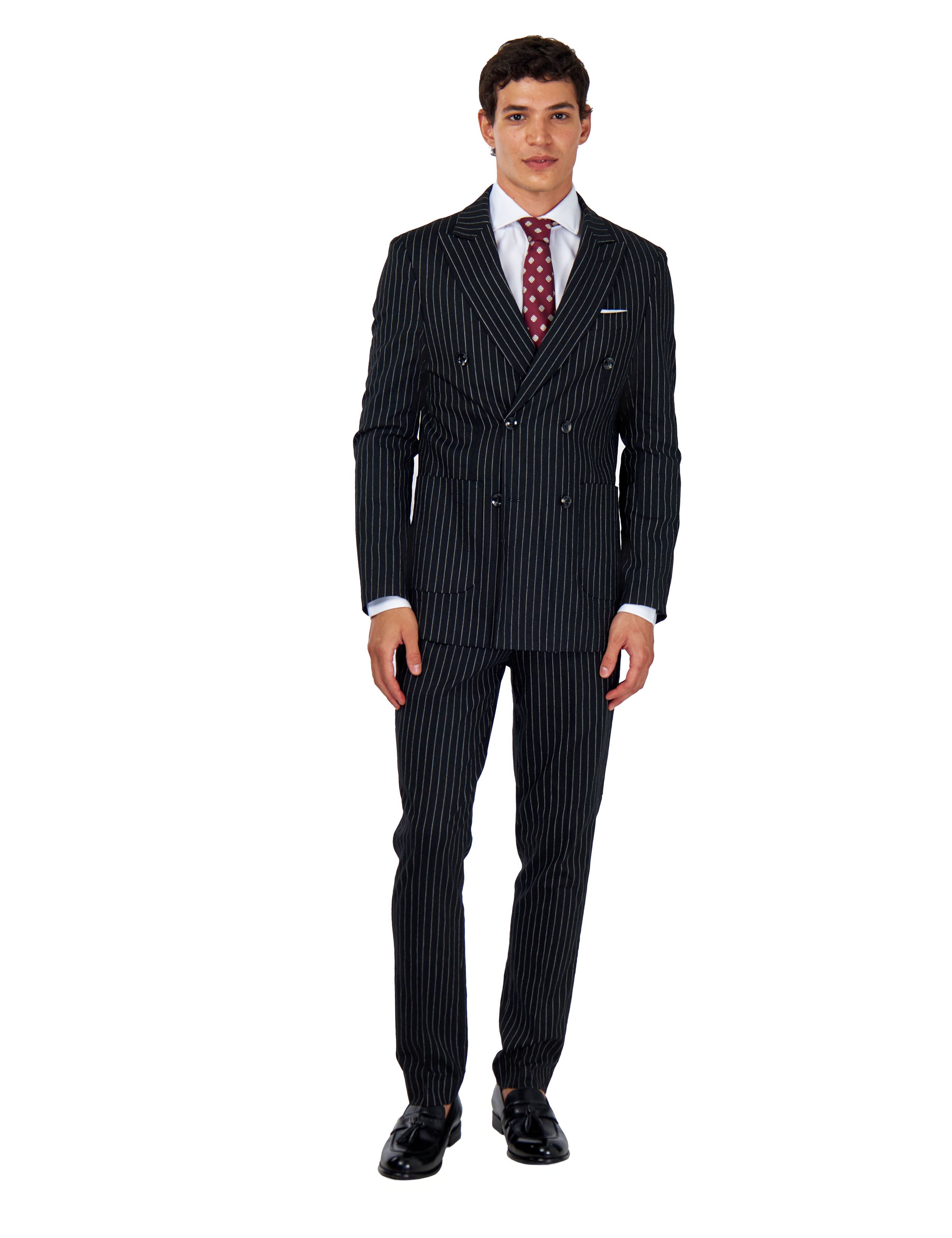 LLOYD – Double Breasted Linen Jacket In Black Pinstripes