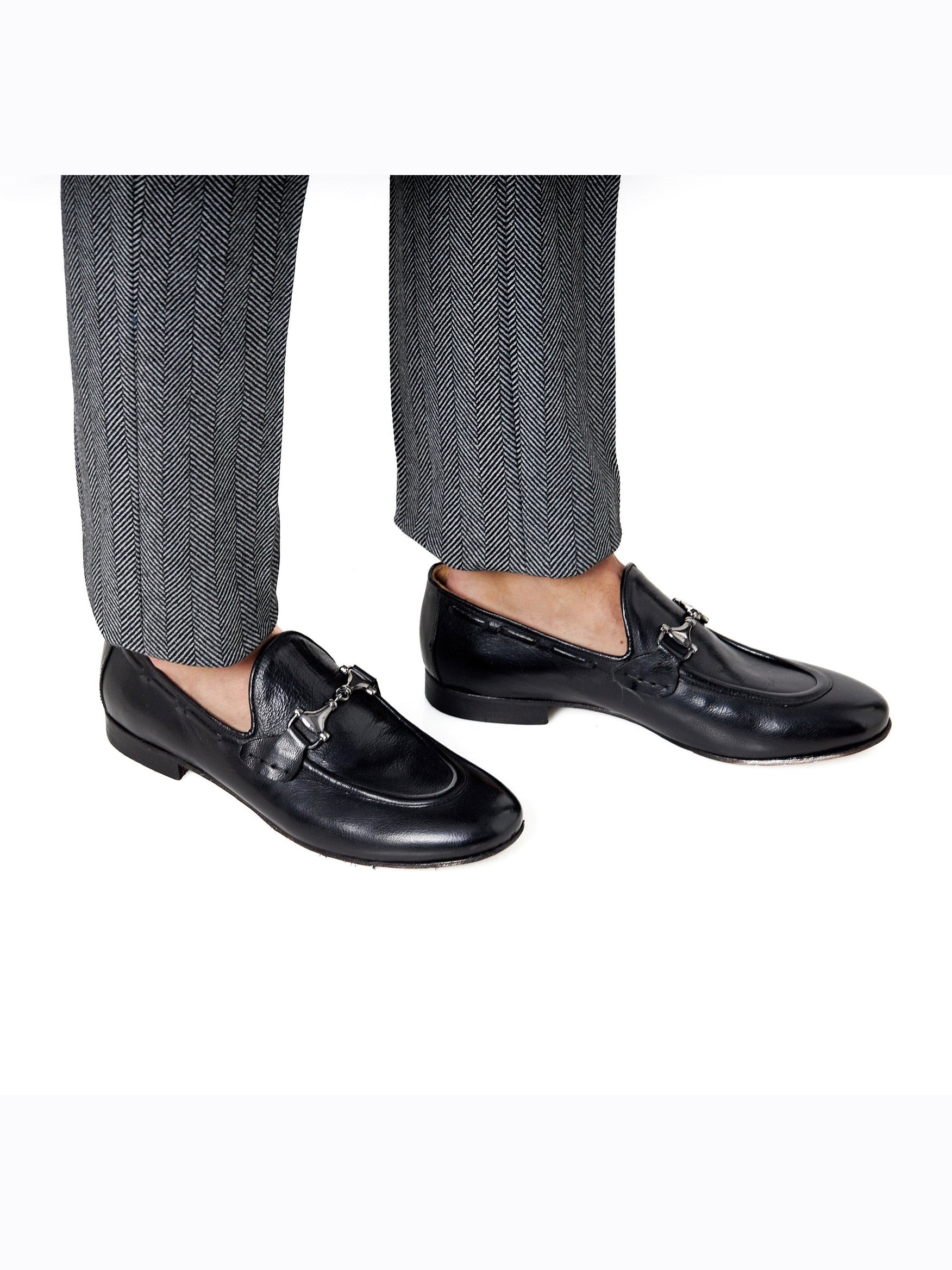 NAPLES 02 - ITALIAN LEATHER SNAFFLE BIT LOAFER IN BLACK