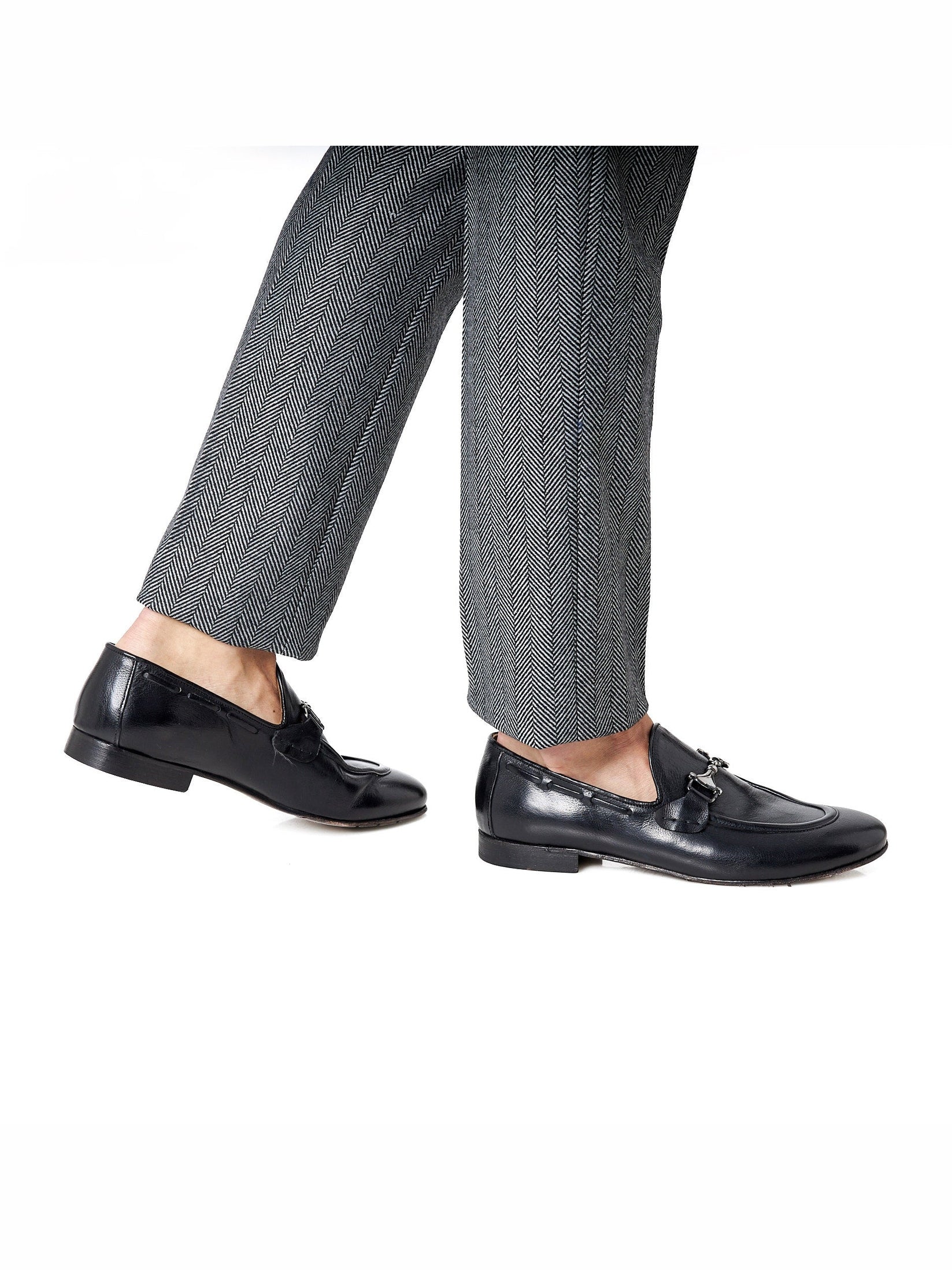 NAPLES 02 - ITALIAN LEATHER SNAFFLE BIT LOAFER IN BLACK