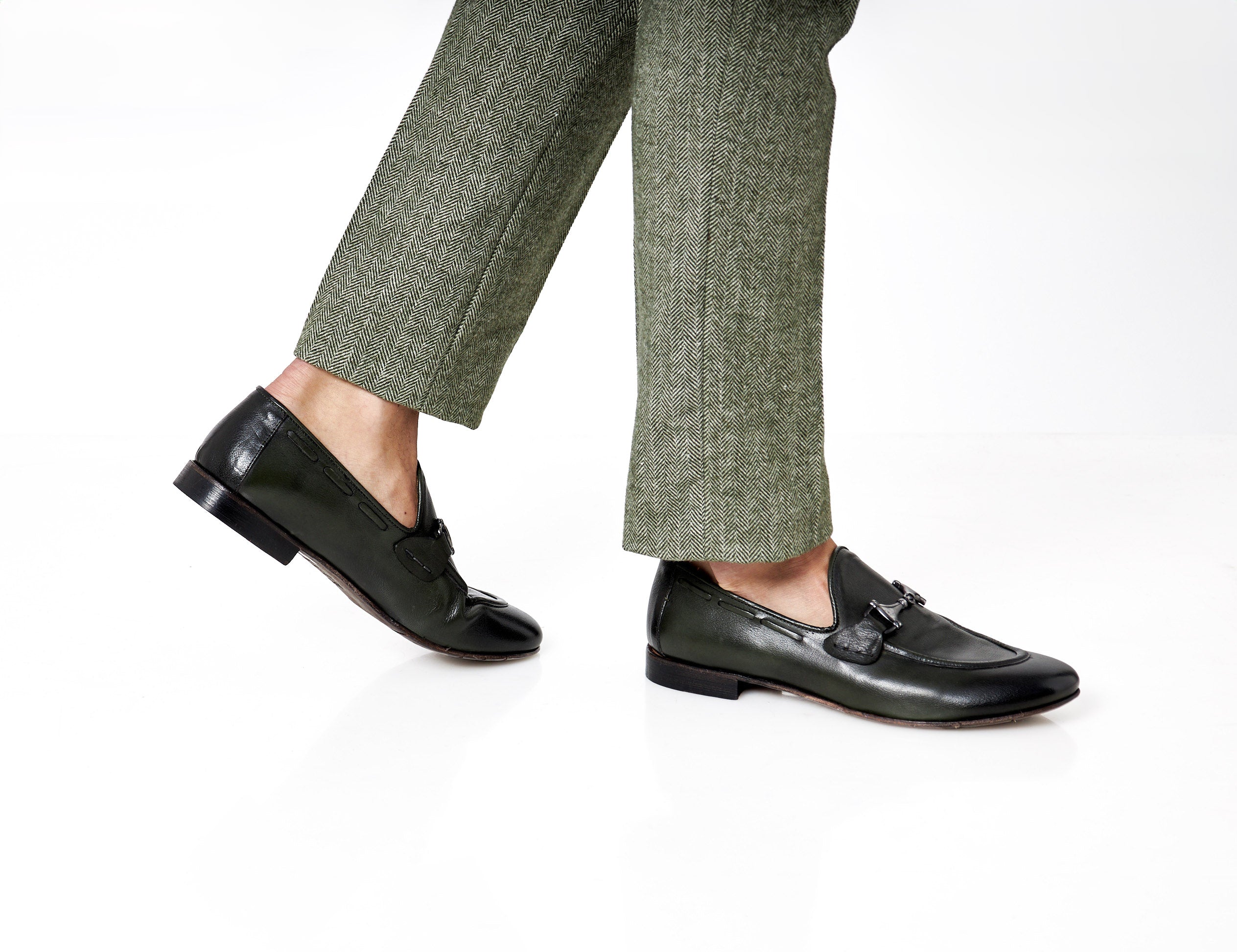 NAPLES 02 - ITALIAN LEATHER SNAFFLE BIT LOAFER IN GREEN