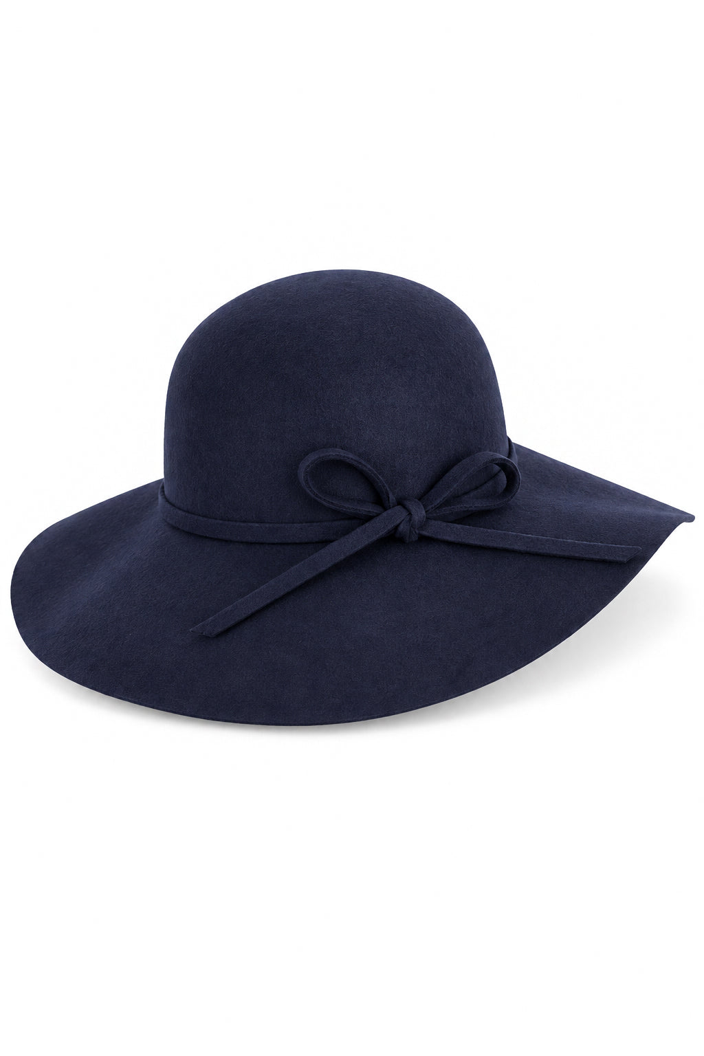 Ladies 100% Wool Wide Brim Floppy Hat with Bow Trim – Navy