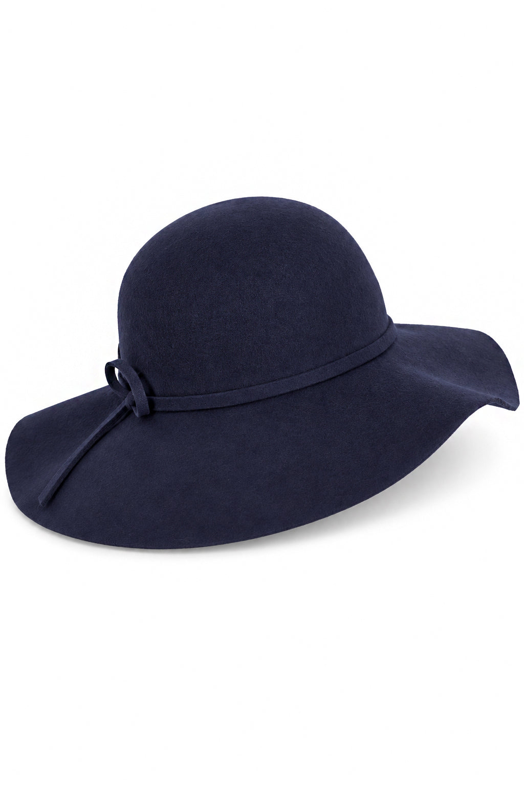 Ladies 100% Wool Wide Brim Floppy Hat with Bow Trim – Navy