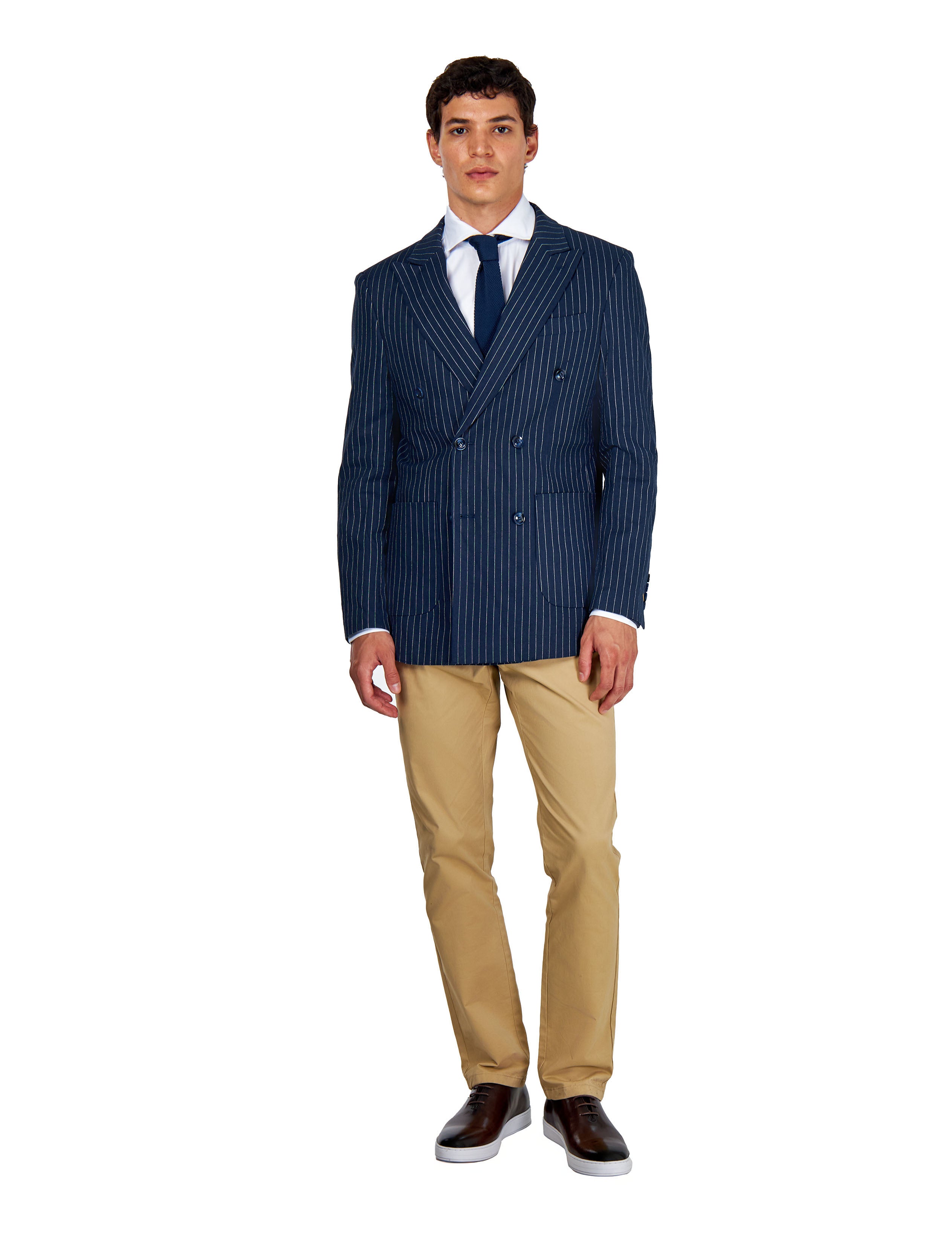 LLOYD – Double Breasted Linen Jacket In Navy Pinstripes